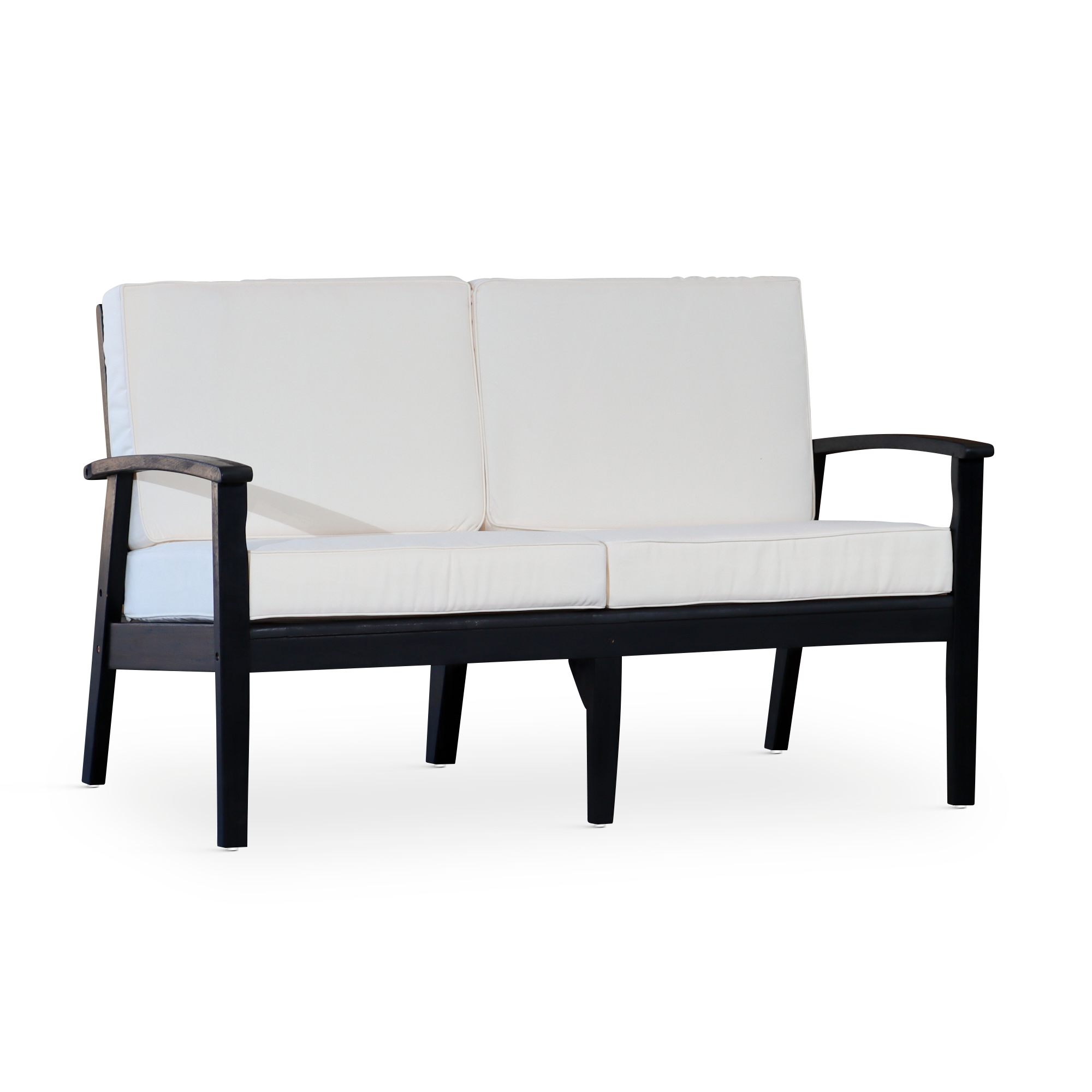 Eucalyptus Loveseat with Cushions, Espresso Finish, Cream Cushions