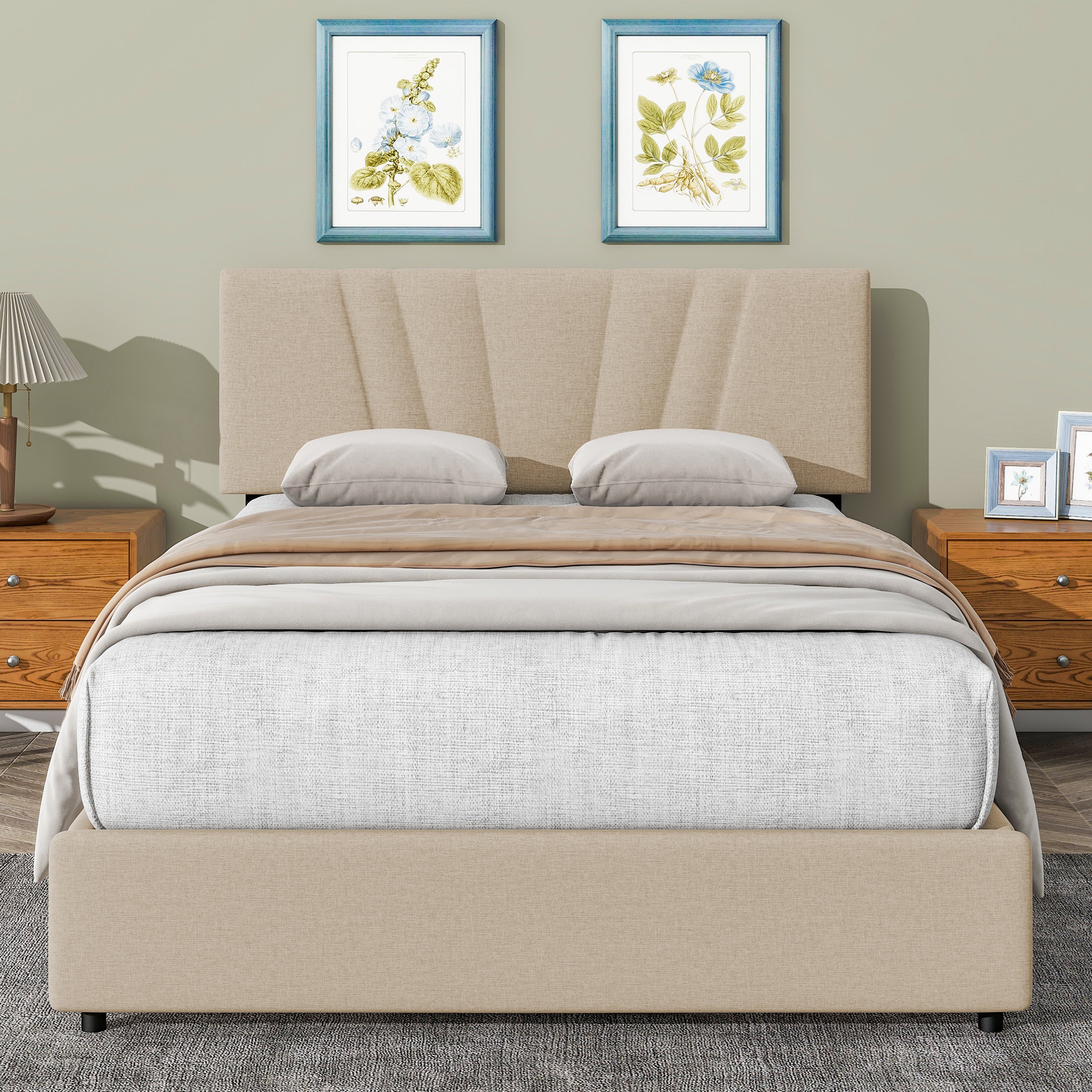 Full Upholstered Platform Bed with Lifting Storage, Full Size Bed Frame with Storage and Tufted Headboard,Wooden Platform Bed for Kids Teens Adults,No Box Spring Needed