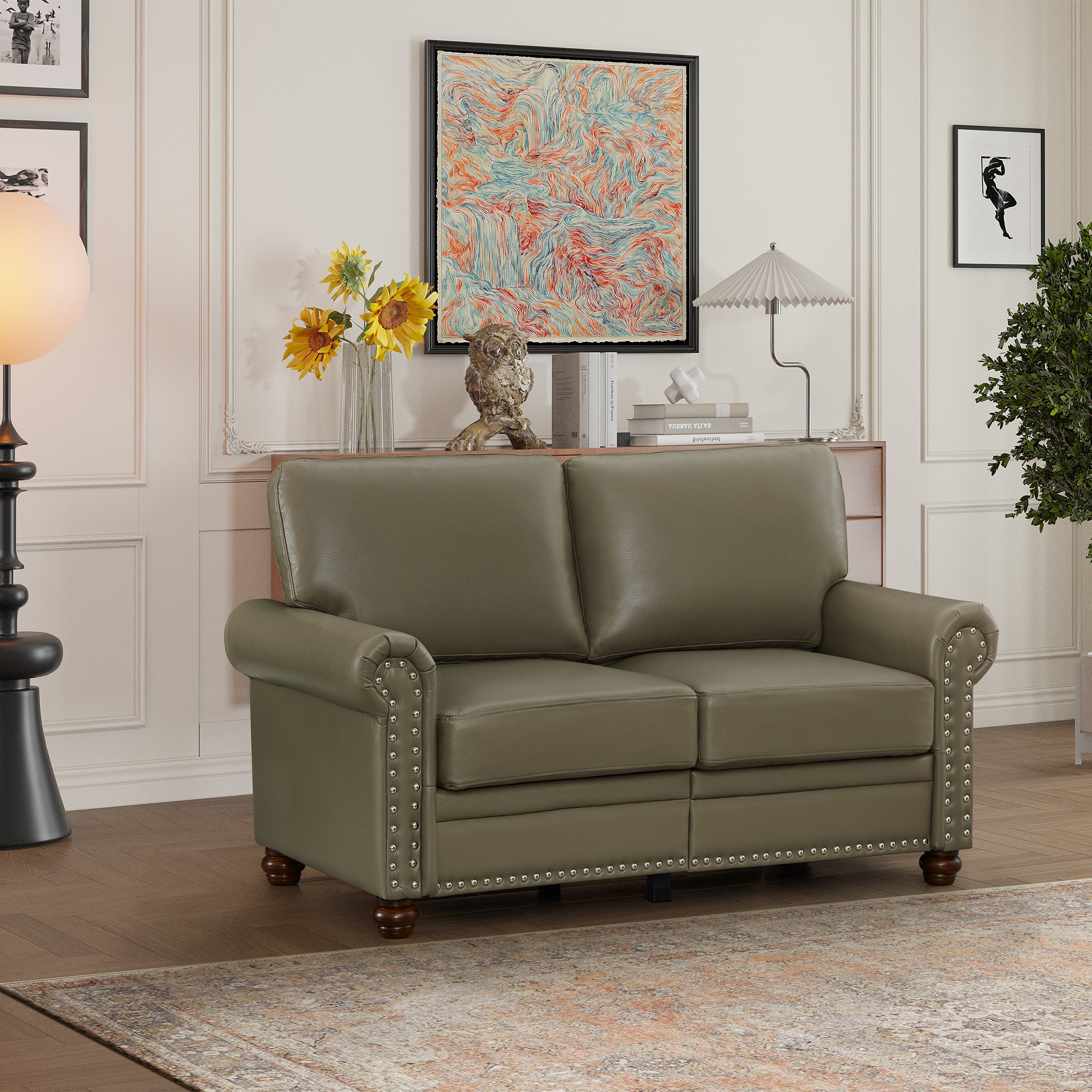 Living Room Sofa Loveseat Chair Taupe Faux Leather