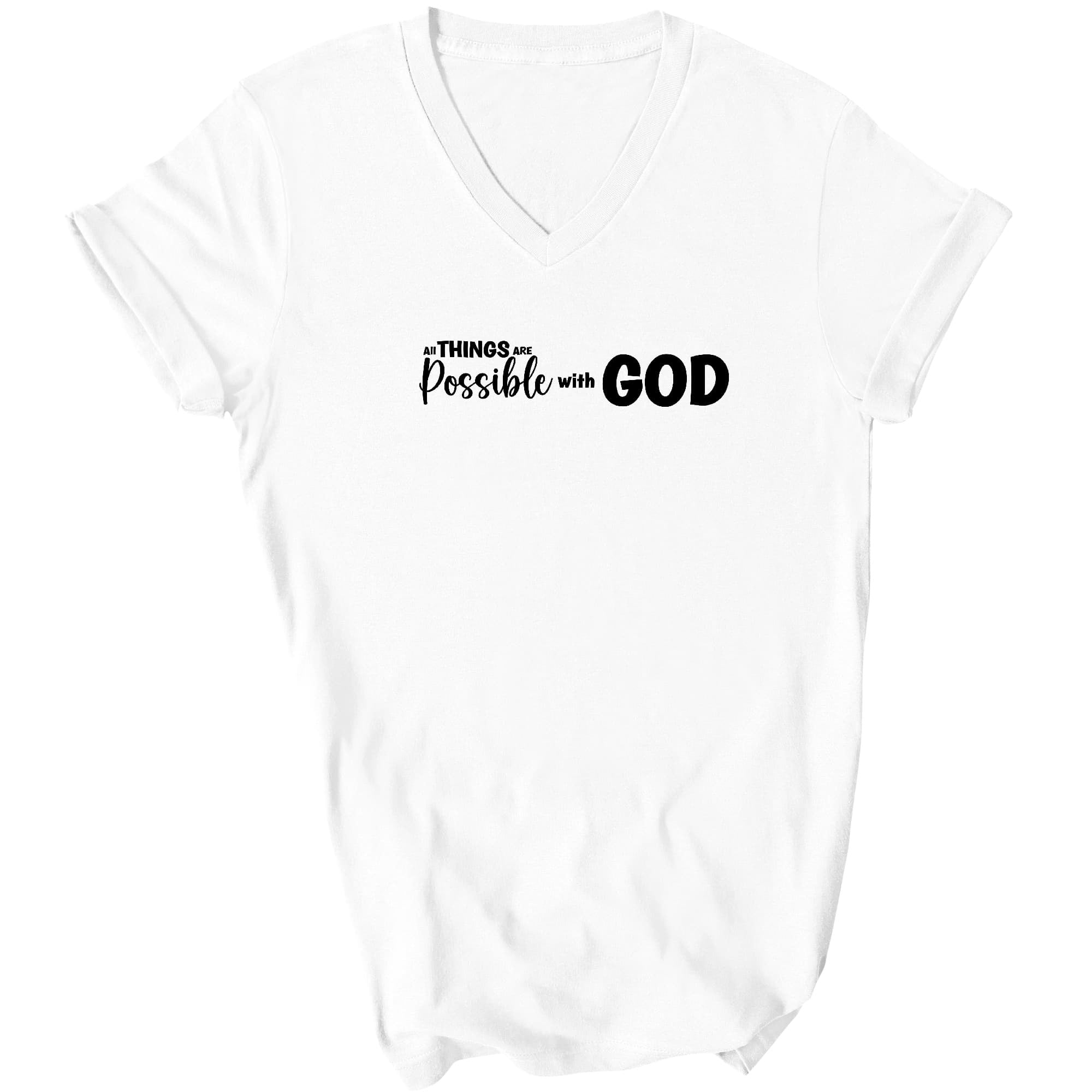 All Things Are Possible With God - Black Graphic V-neck T-shirt