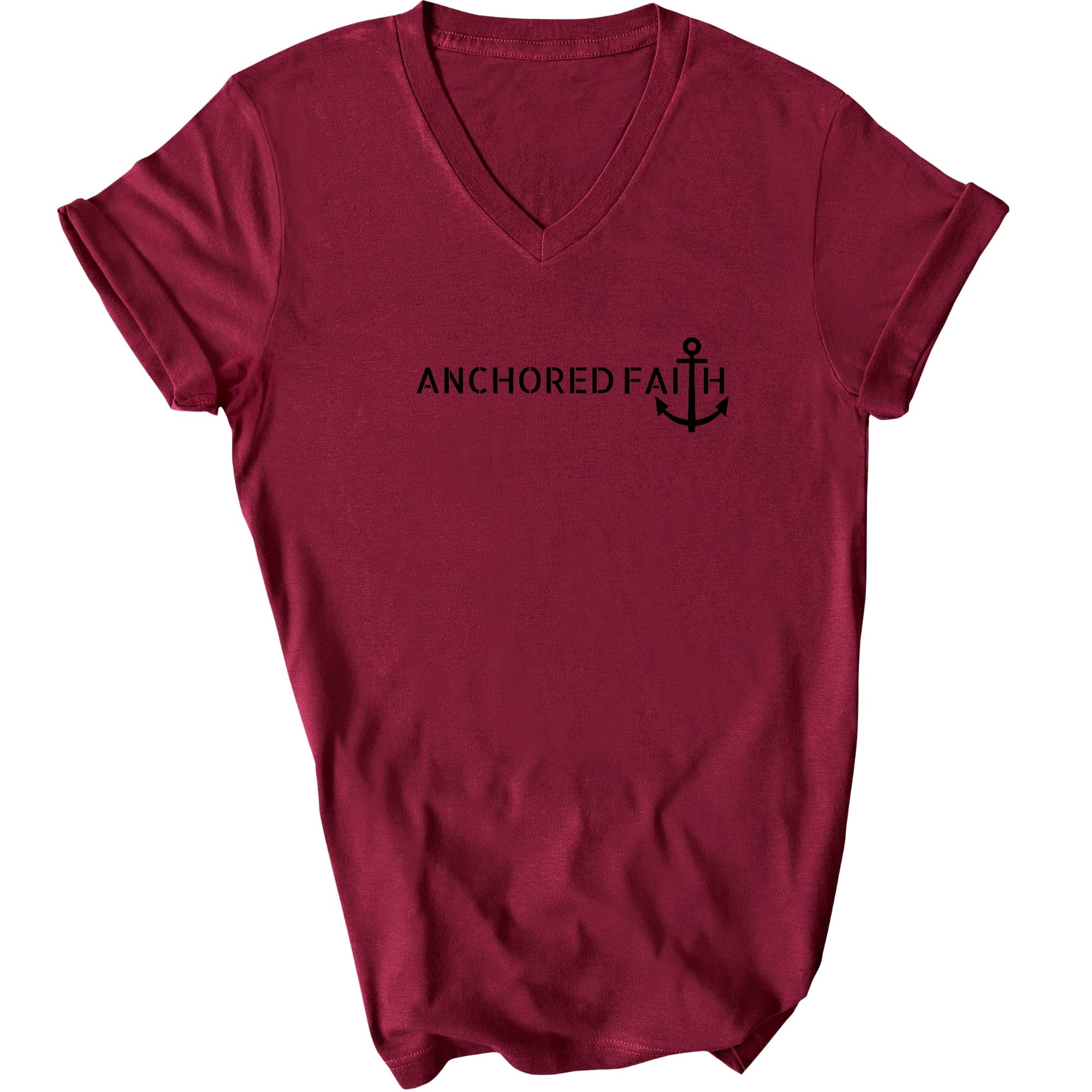 Anchored Faith - Inspiration Affirmation, Black Graphic V-neck T-shirt