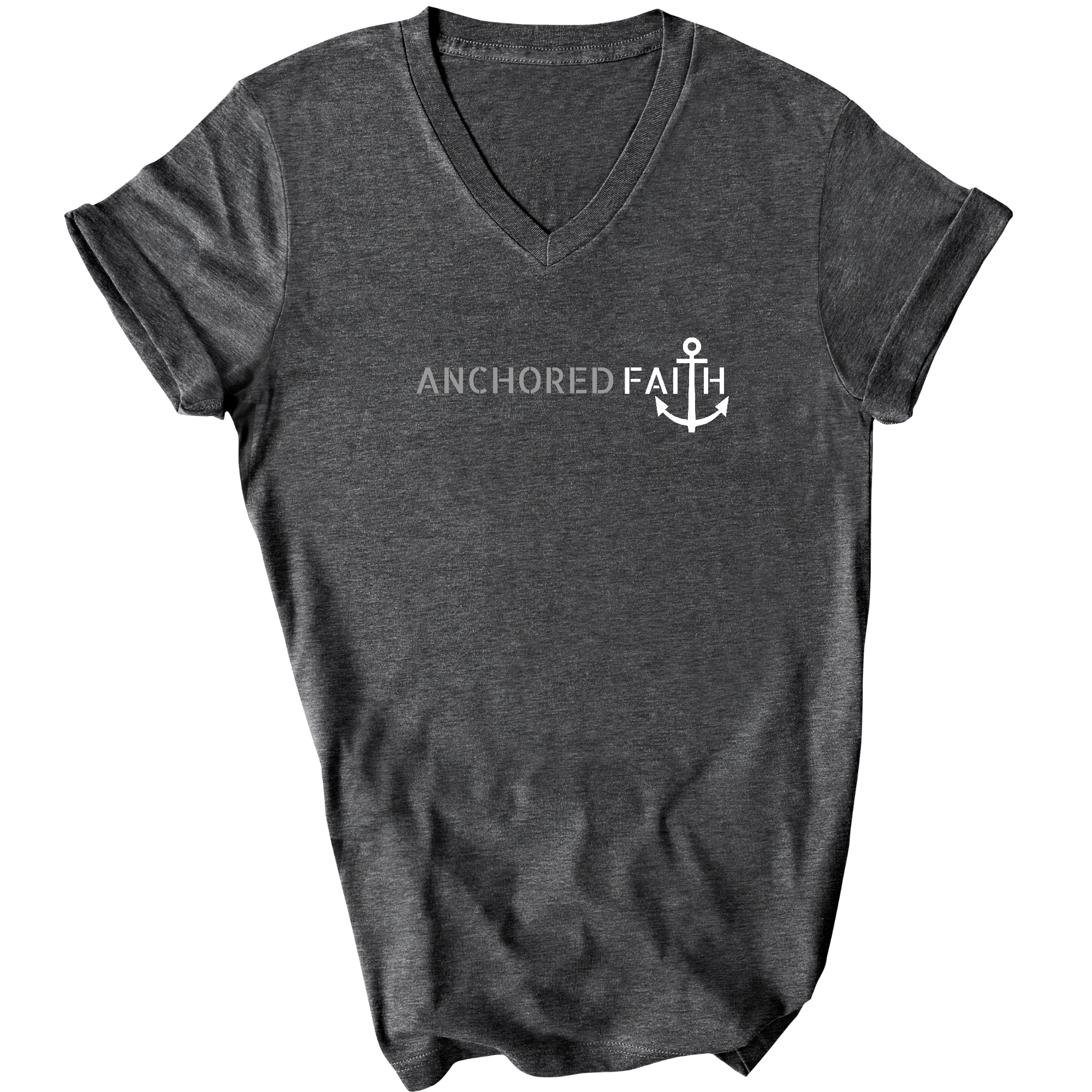 Anchored Faith - Inspiration Affirmation, Grey And White Mens V-Neck