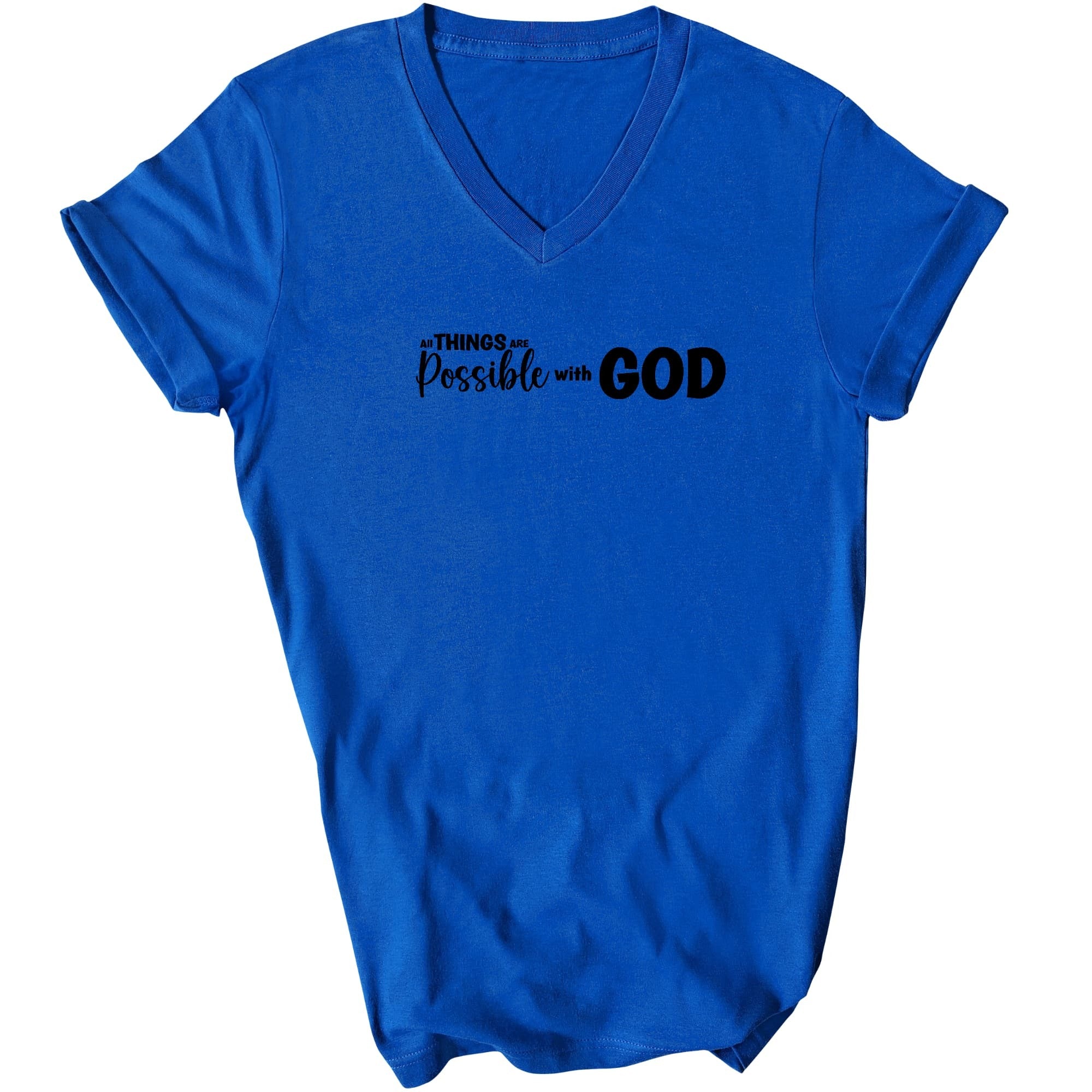 All Things Are Possible With God - Black Graphic V-neck T-shirt