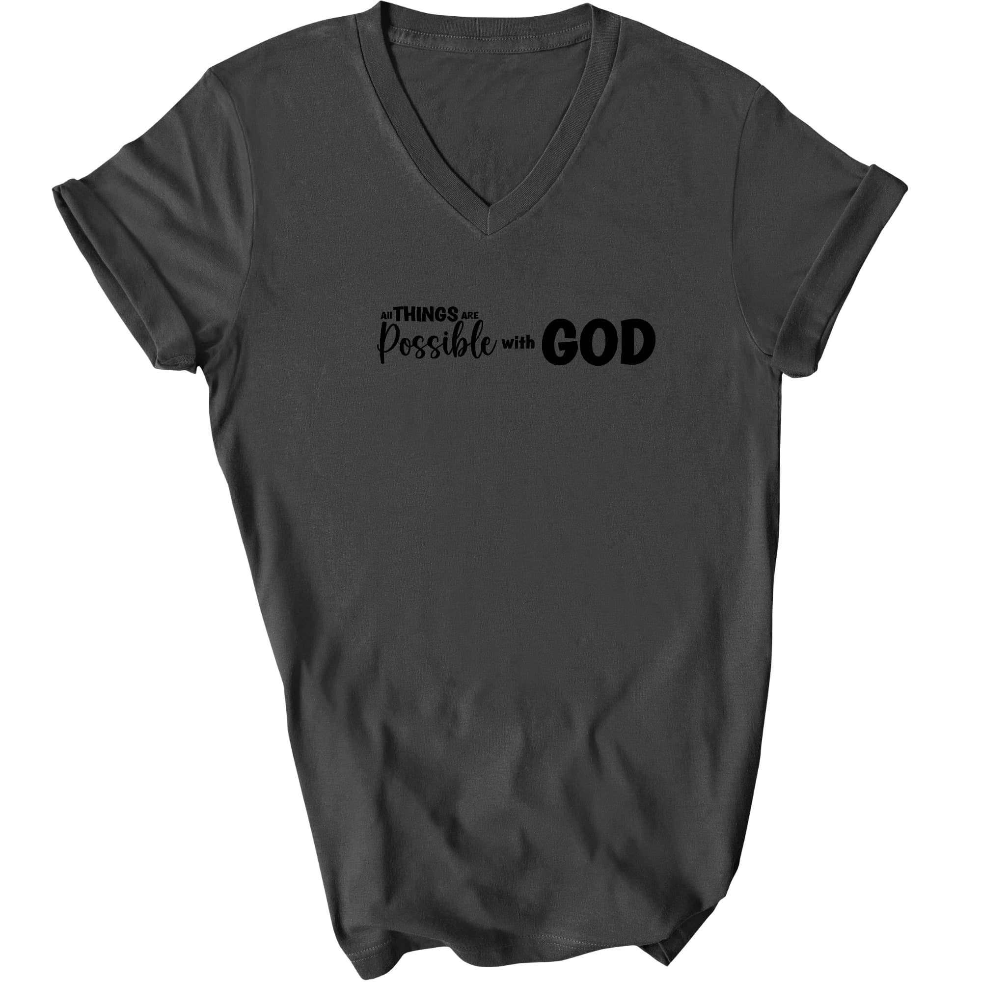 All Things Are Possible With God - Black Graphic V-neck T-shirt
