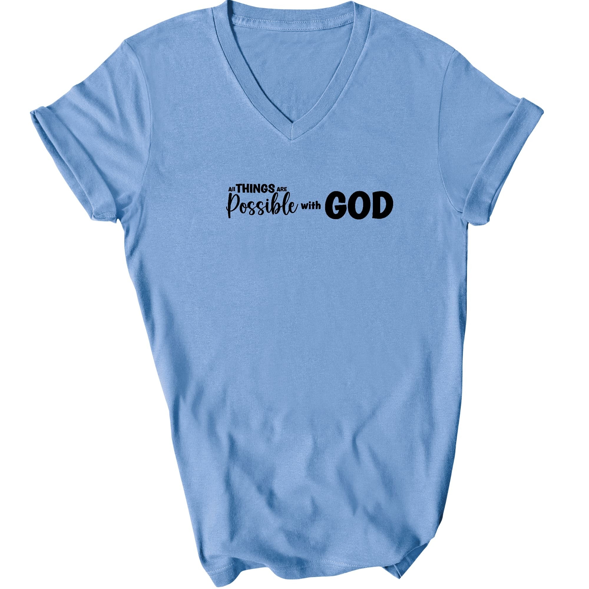 All Things Are Possible With God - Black Graphic V-neck T-shirt