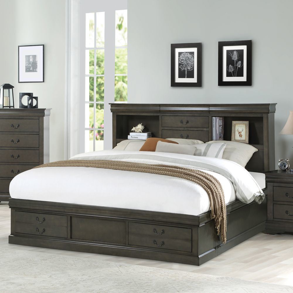 ACME Louis Philippe III Queen Bed, Dark Gray (1Set/3Ctn) 24930Q