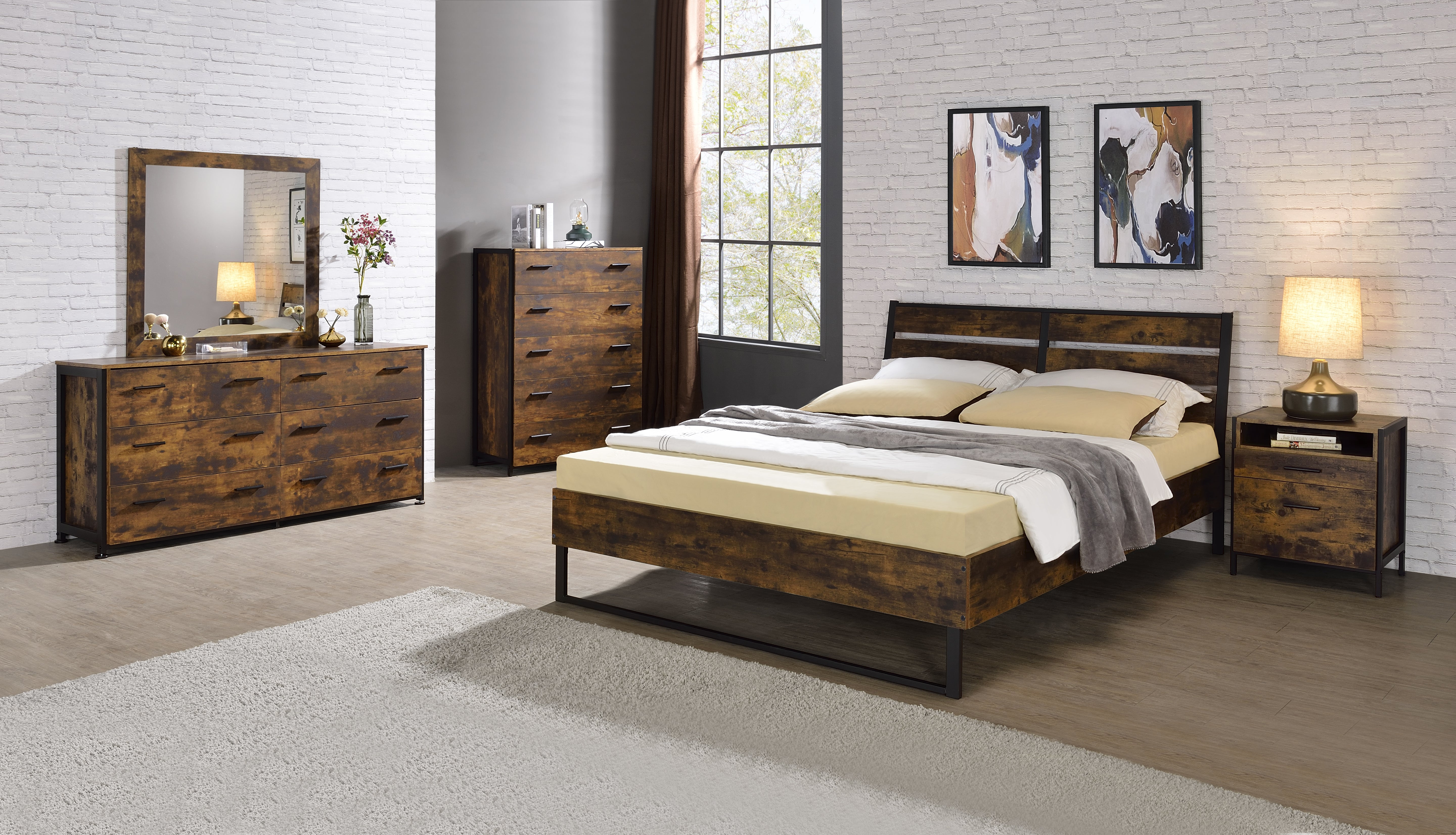 ACME Juvanth Queen Bed in Rustic Oak & Black Finish 24250Q