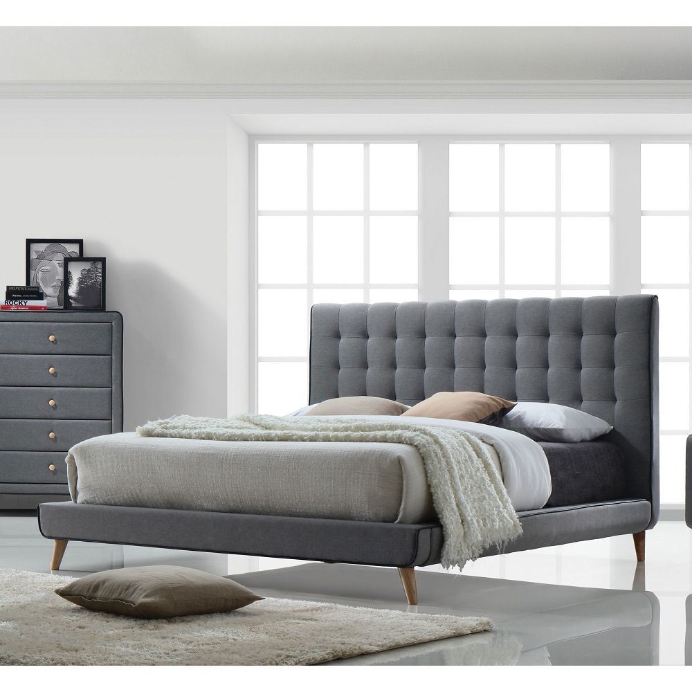 ACME Valda Eastern King Bed in Light Gray Fabric 24517EK