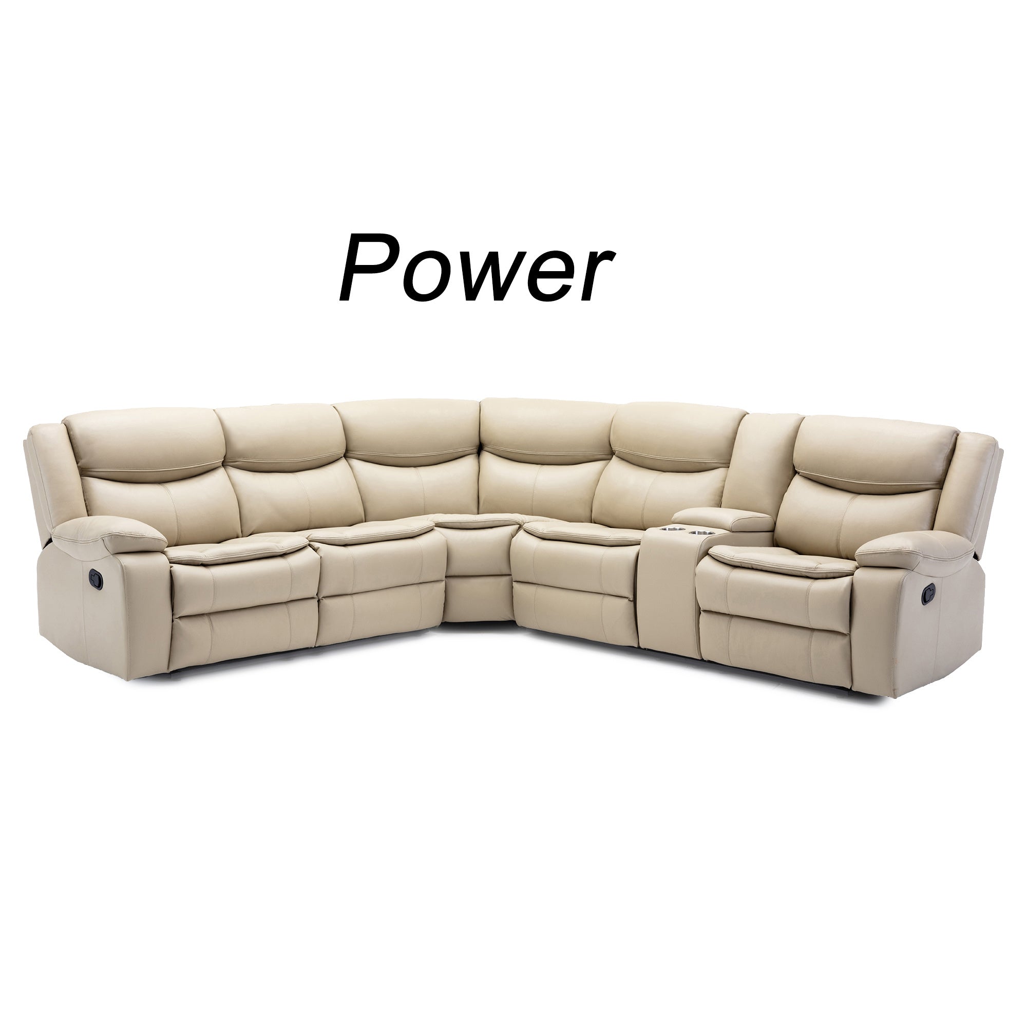 L Shape Breath Leather Power Reclining Sectional Sofa Set with USB Port, Cream