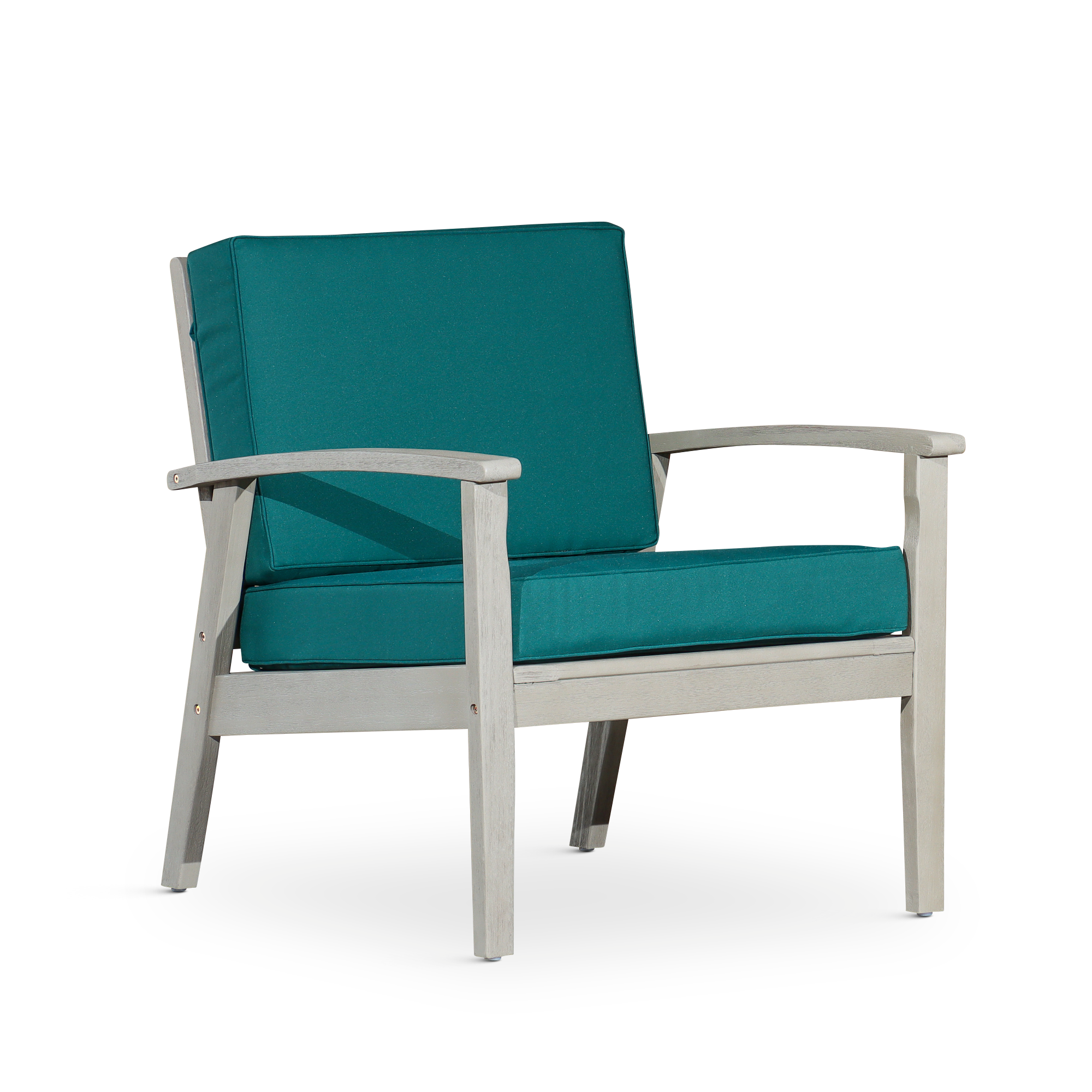 Deep Seat Eucalyptus Chair, Driftwood Gray Finish, Dark Green Cushions