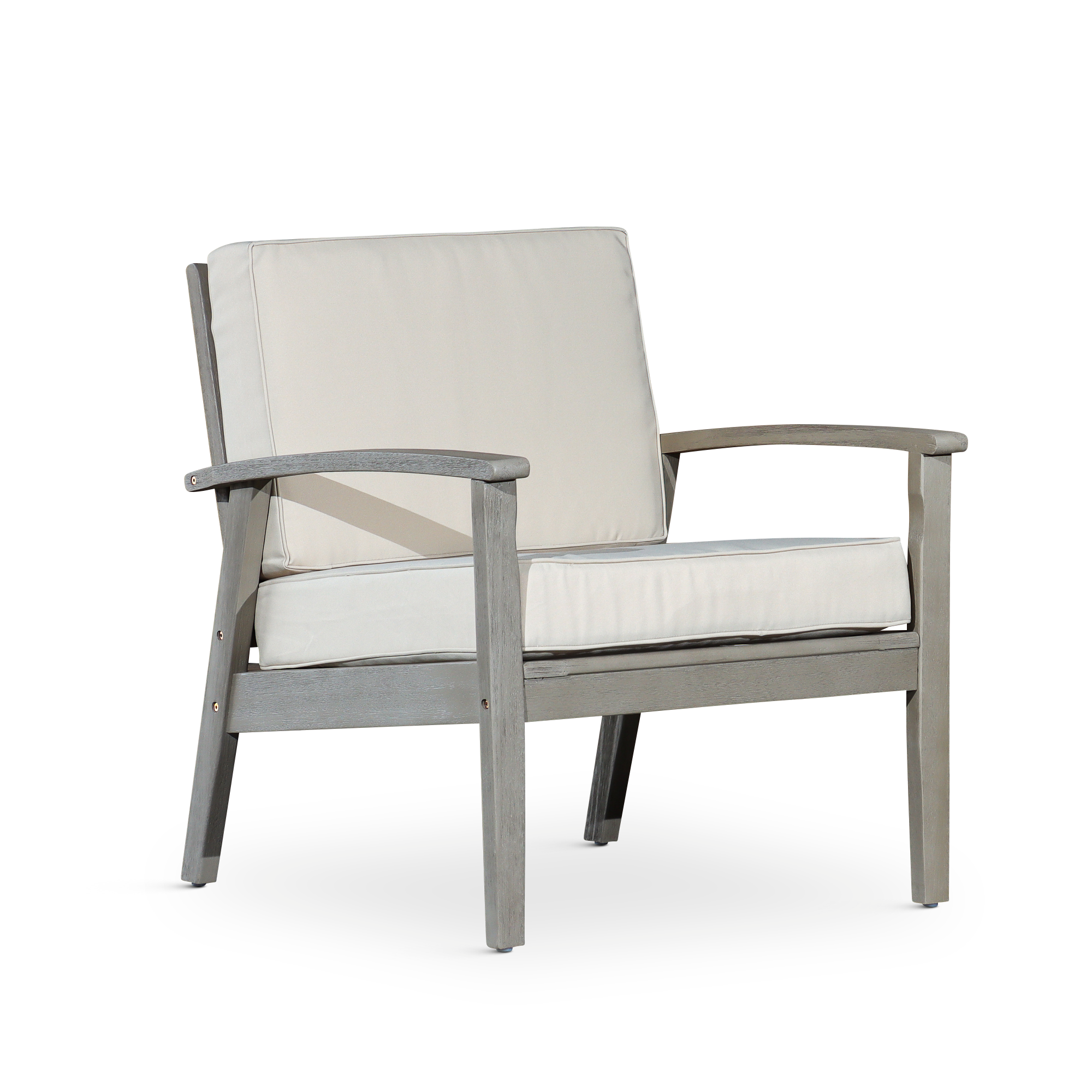 Deep Seat Eucalyptus Chair, Driftwood Gray Finish, Sand Cushions