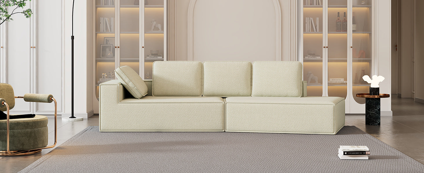 125" Stylish Chaise Lounge Modern Indoor Lounge Sofa Sleeper Sofa with Clean Lines for Living Room, Beige