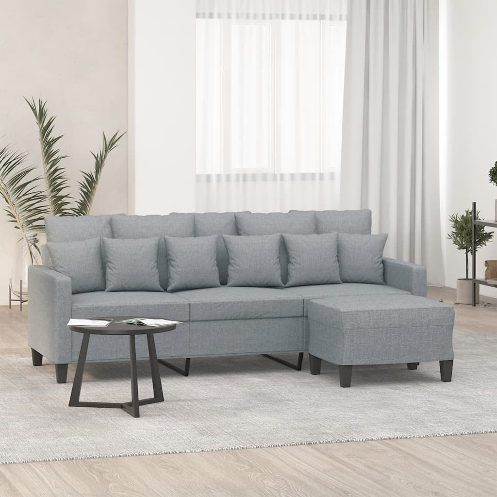 3-Seater Sofa with Footstool Light Gray 70.9" Fabric