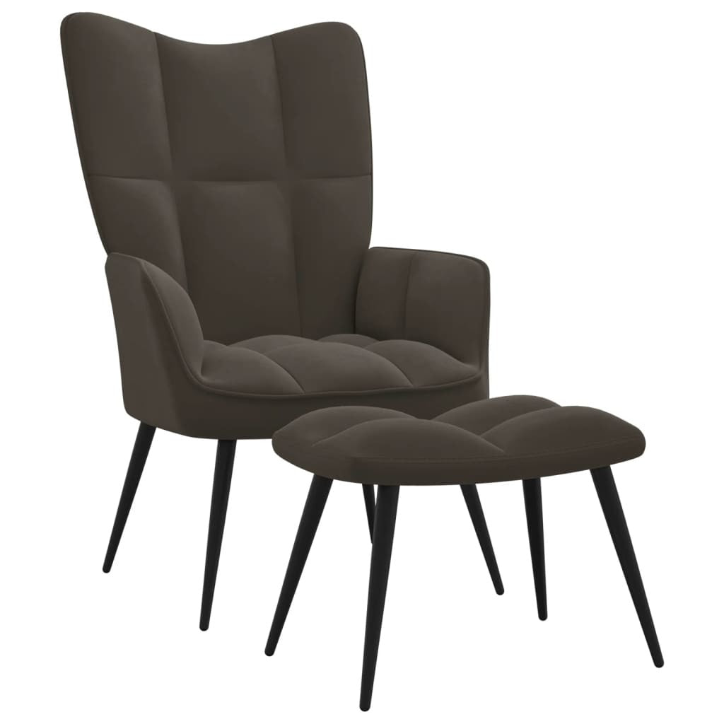 Relaxing Chair with a Stool Dark Gray Velvet