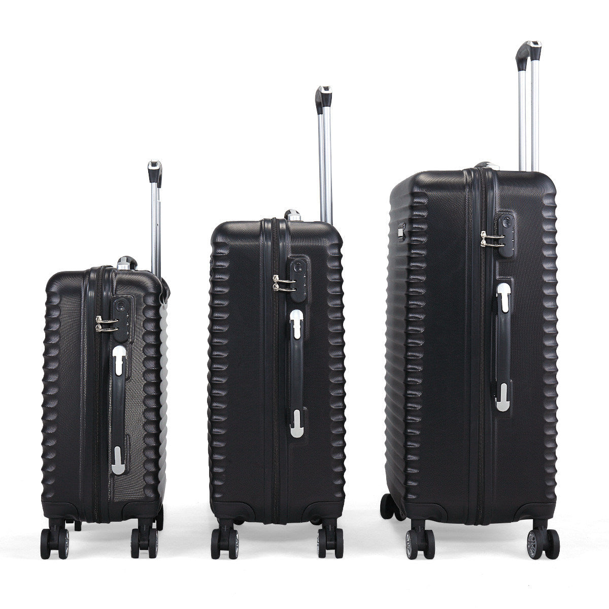 Set of 3 Trolley Suitcases Travel Luggage Storage, Black