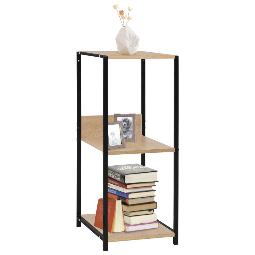 Small Straight Book Shelf Black and Oak 13.2"x15.6"x31.4" Engineered Wood