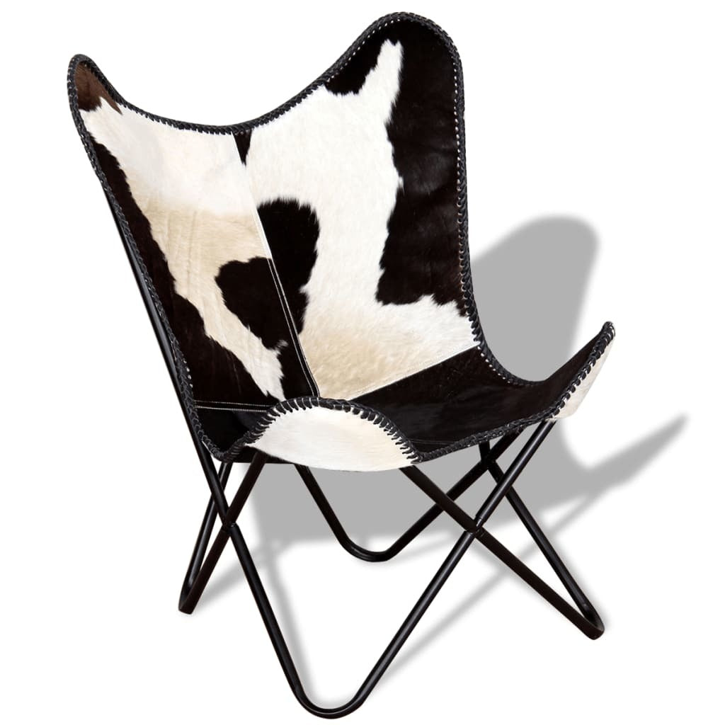 Butterfly Chair Black and White Real Cowhide Leather