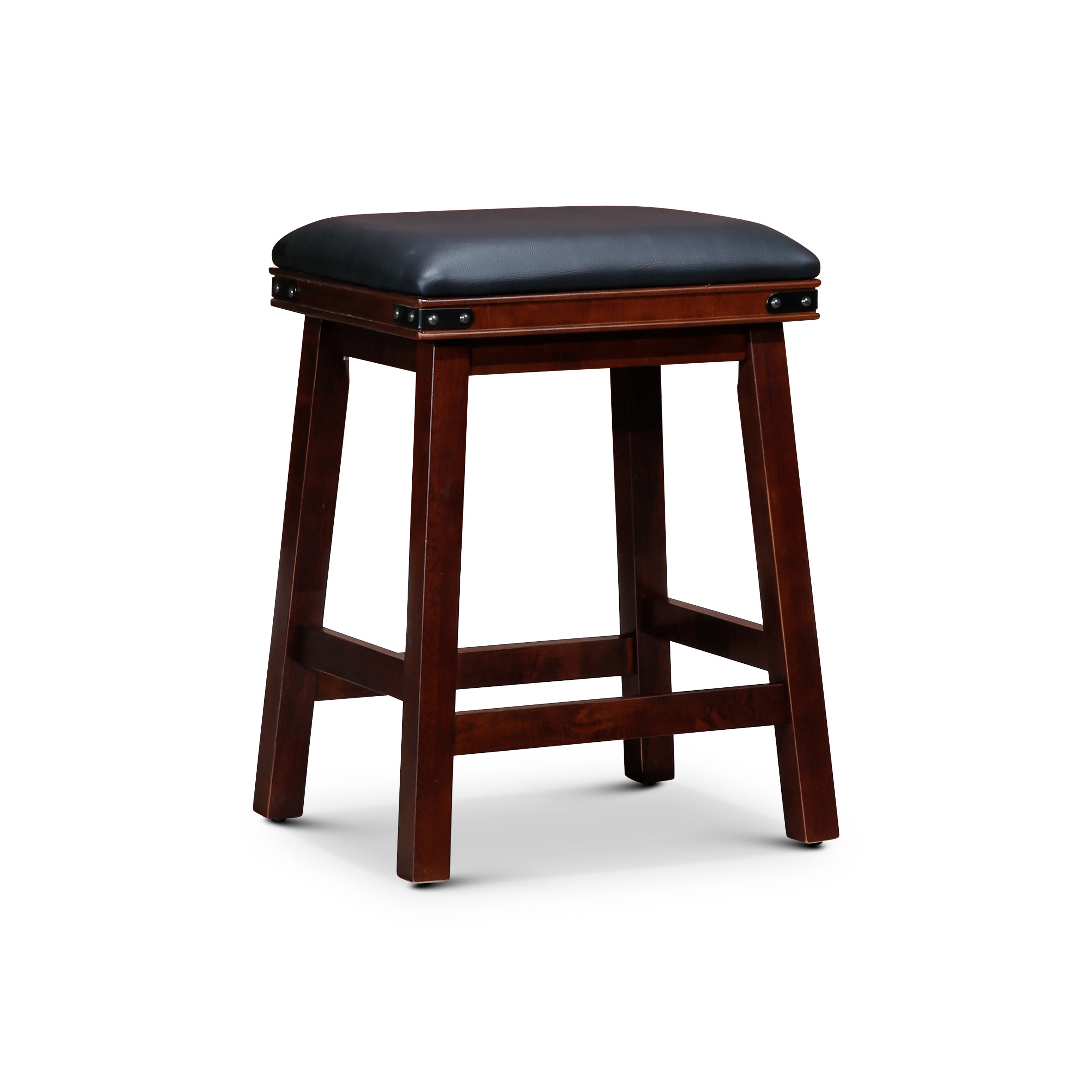 24" Counter Stool, Espresso Finish, Black Leather Seat