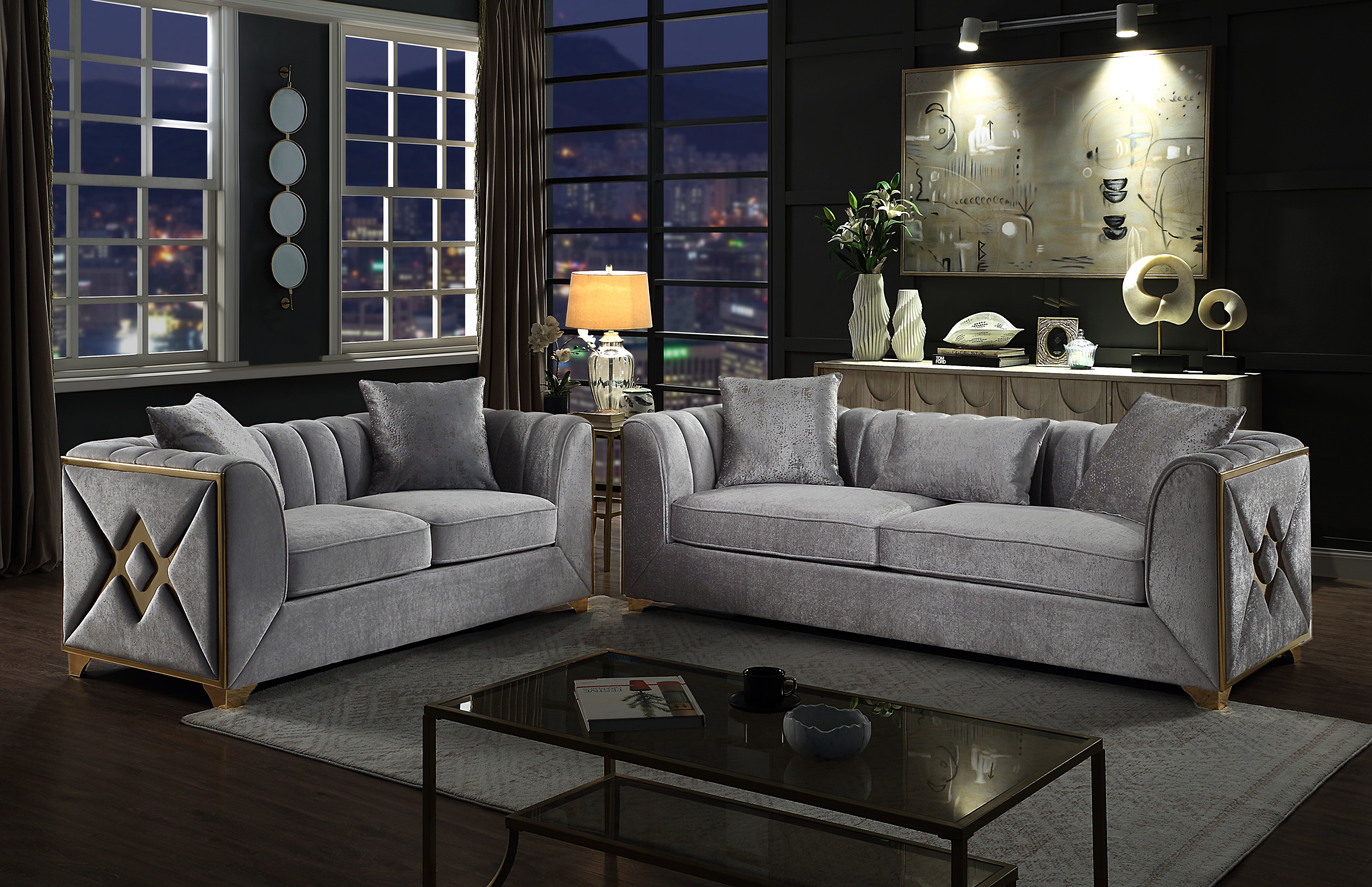 Velencia 2Pc Modern Living Room Set in Silver