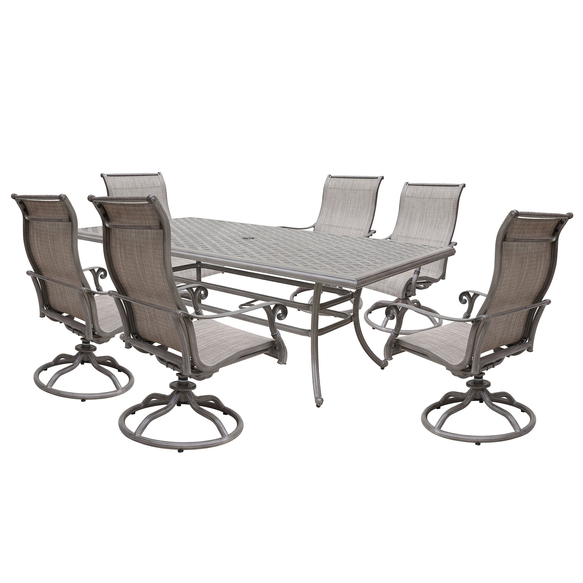 Cast Aluminum 7 Piece Aluminum Dining Set With Sling Swivel Rockers