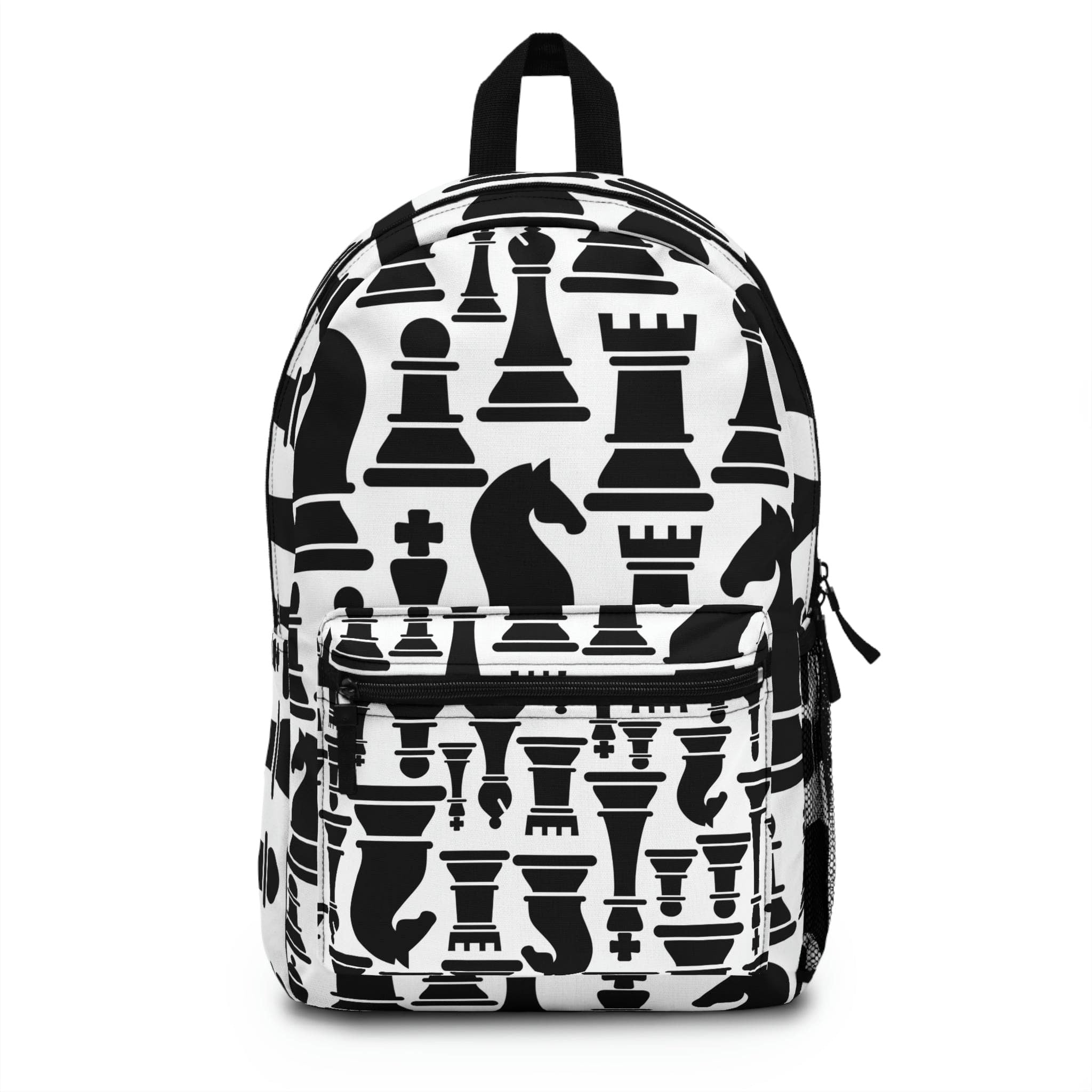 Backpack - Large Water-resistant Bag, Black And White Chess Pieces