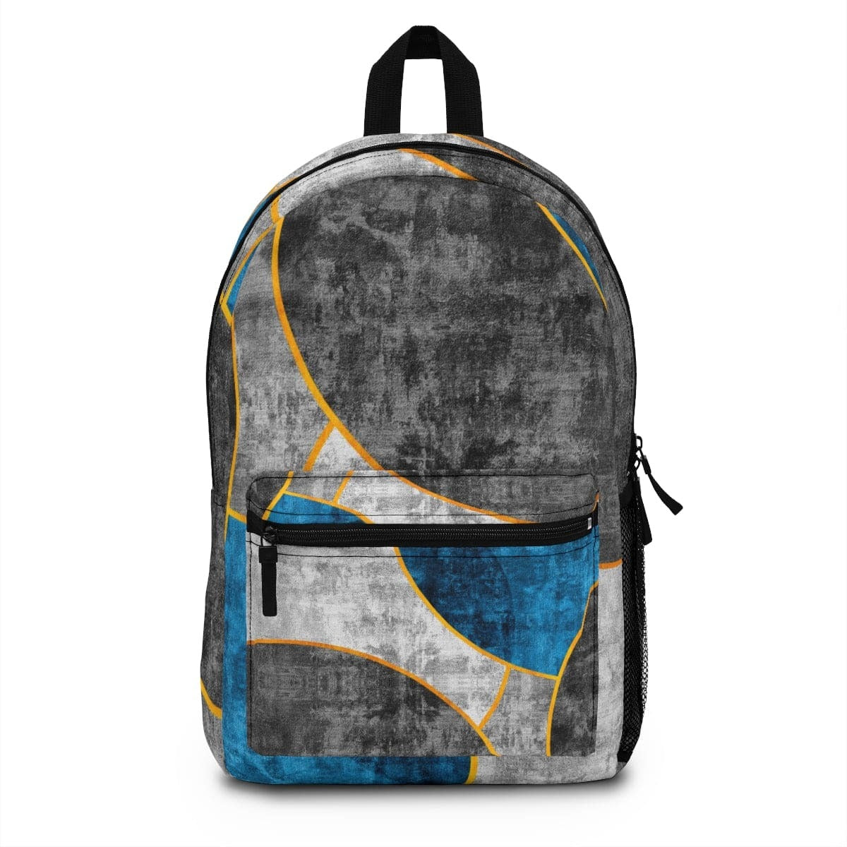 Backpack - Large Water-resistant Bag, Blue Grey Circular Geometric Pattern