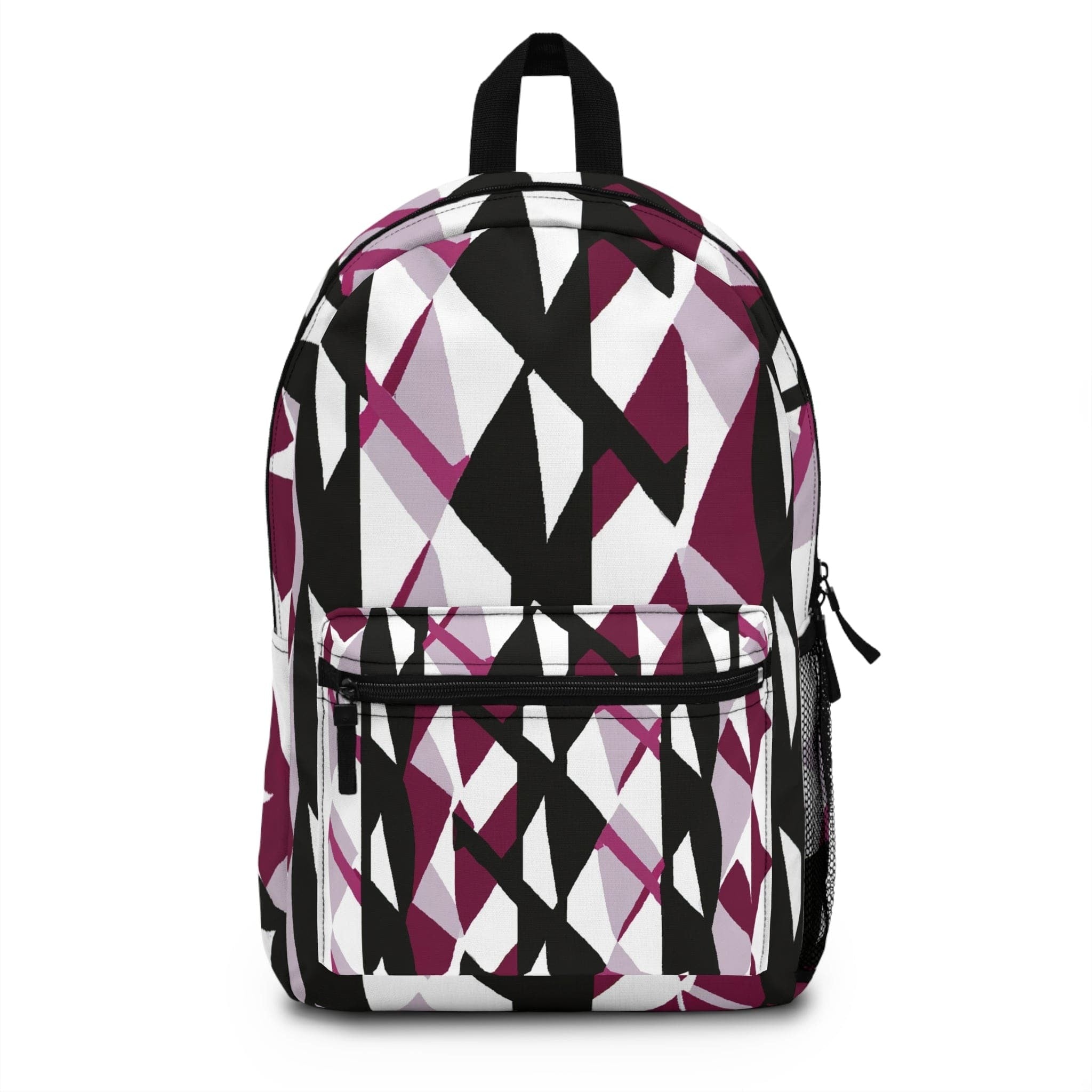 Backpack - Large Water-resistant Bag, Mauve Pink And Black Geometric Pattern