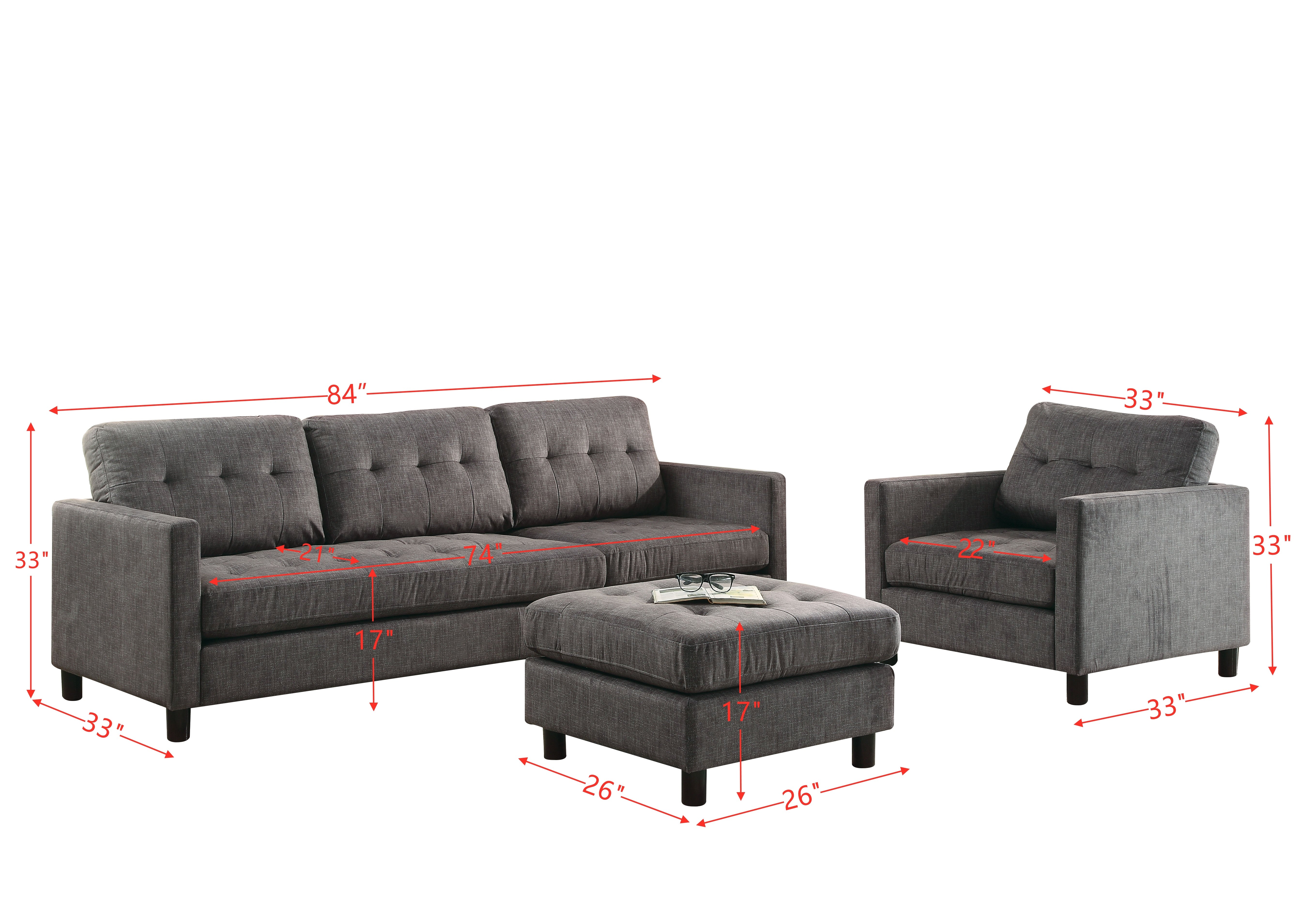 ACME Ceasar Sectional Sofa in Gray Fabric 53315