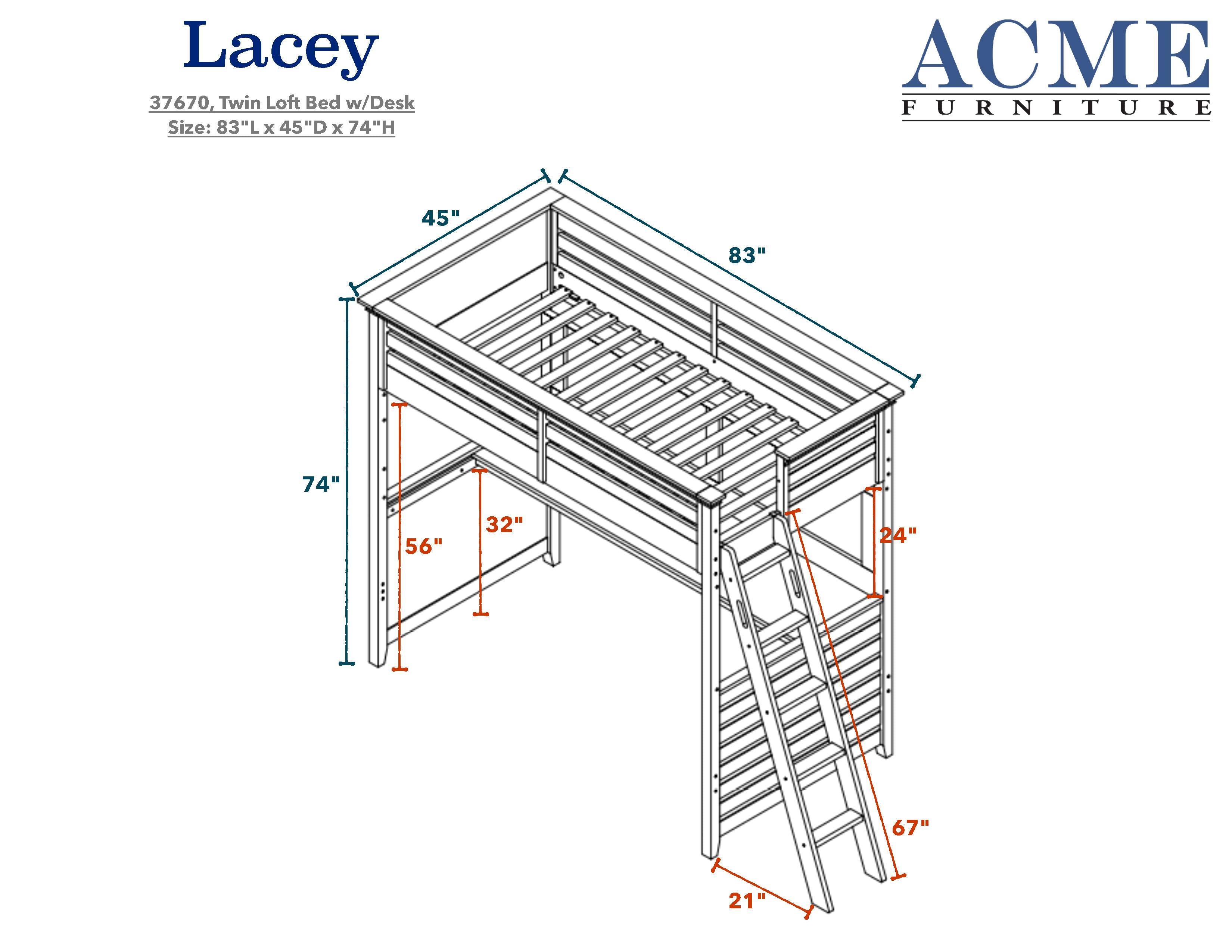 ACME Lacey Loft Bed & Desk in White 37670