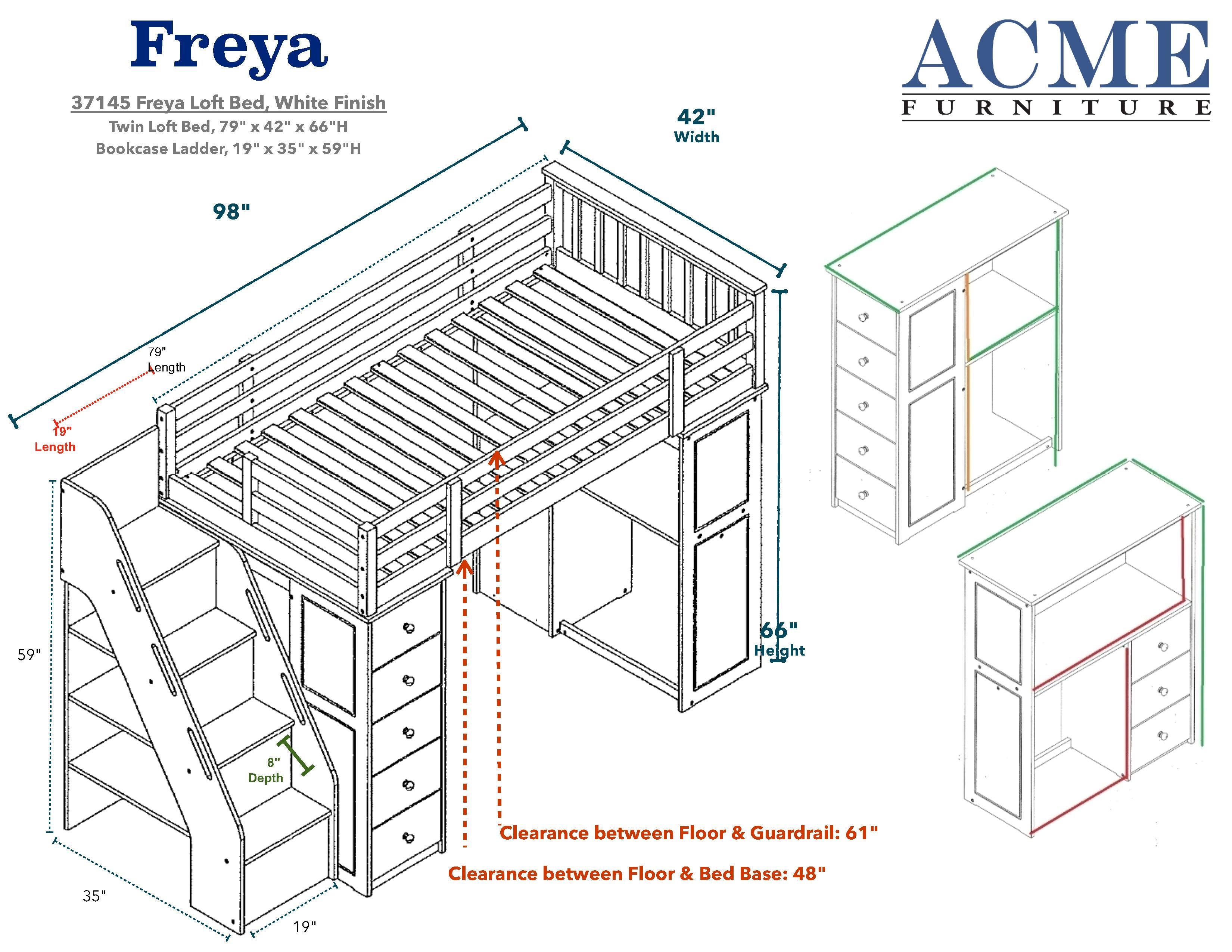 ACME Freya Loft Bed & Ladder in White 37145