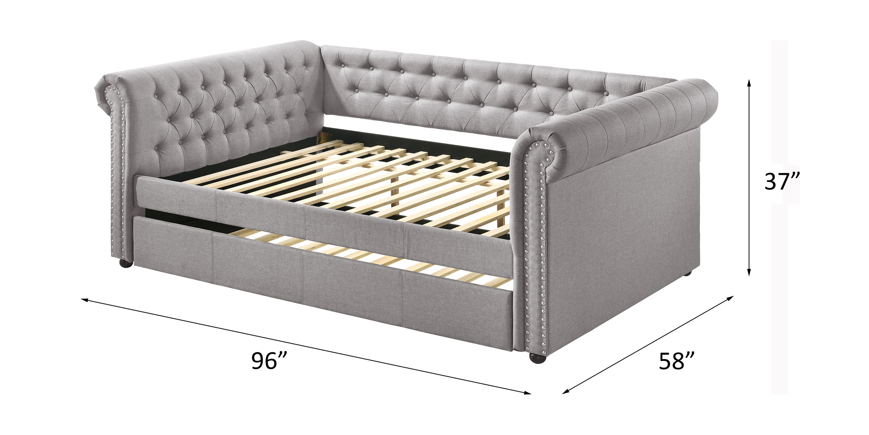 ACME Justice Full Daybed & Twin Trundle, Smoke Gray Fabric 39435