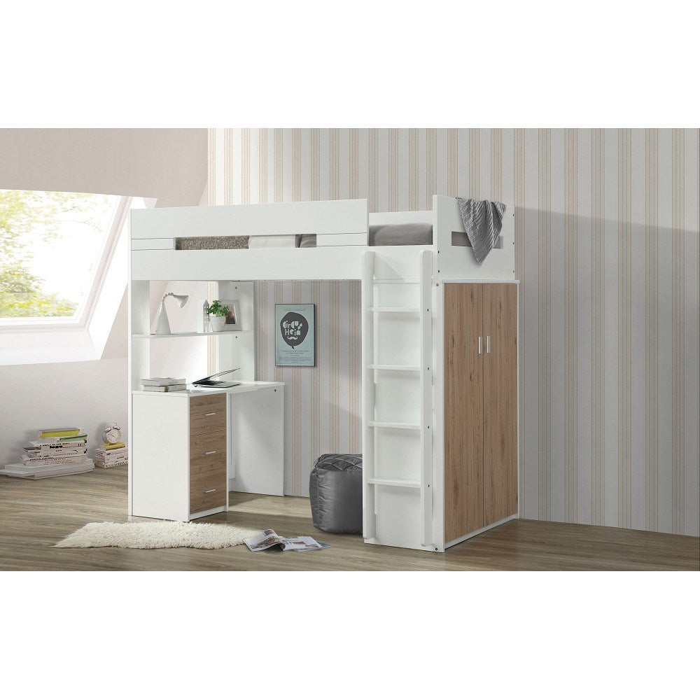 ACME Nerice Loft Bed in White & Oak 38055