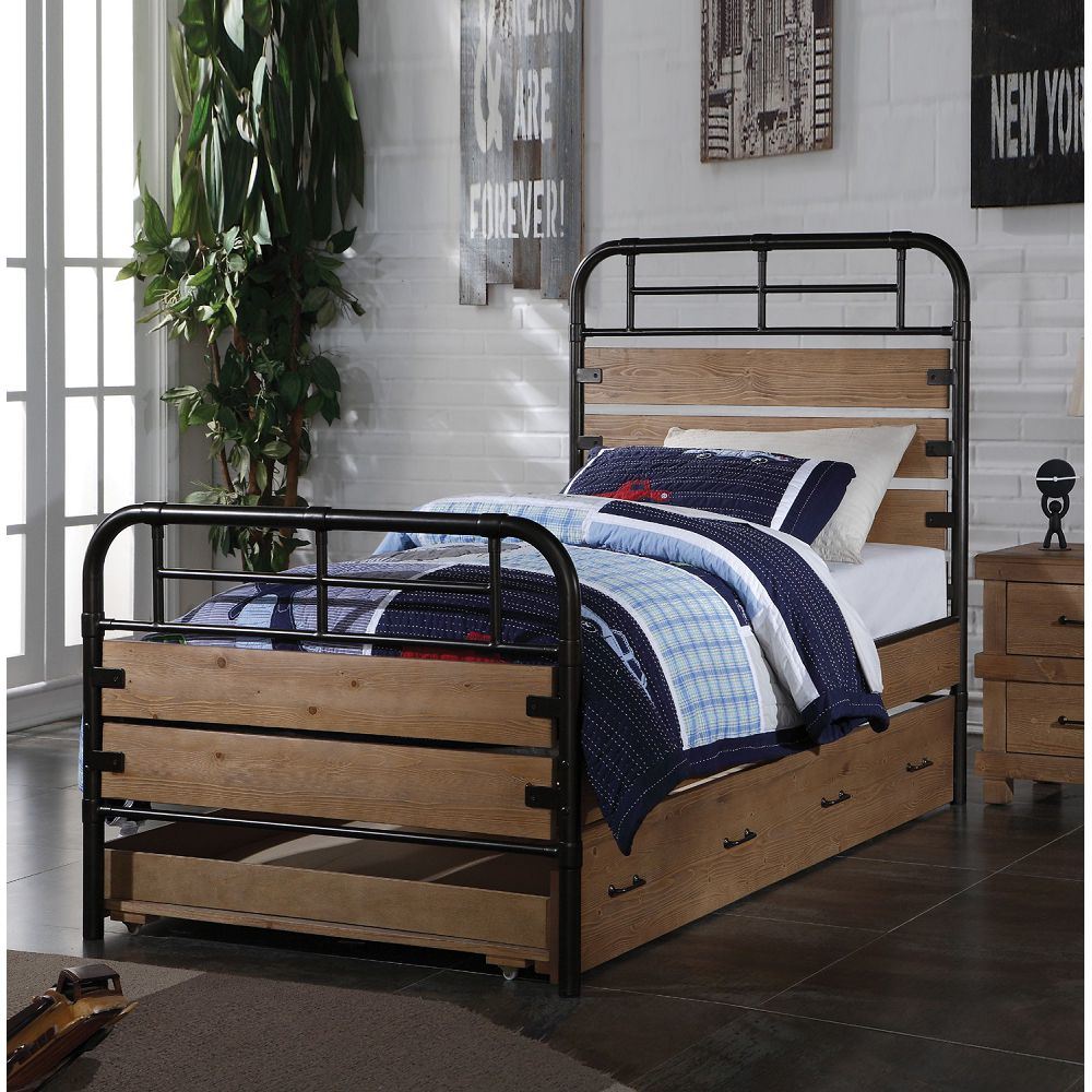 ACME Adams Twin Bed in Antique Oak & Gunmetal 30610T