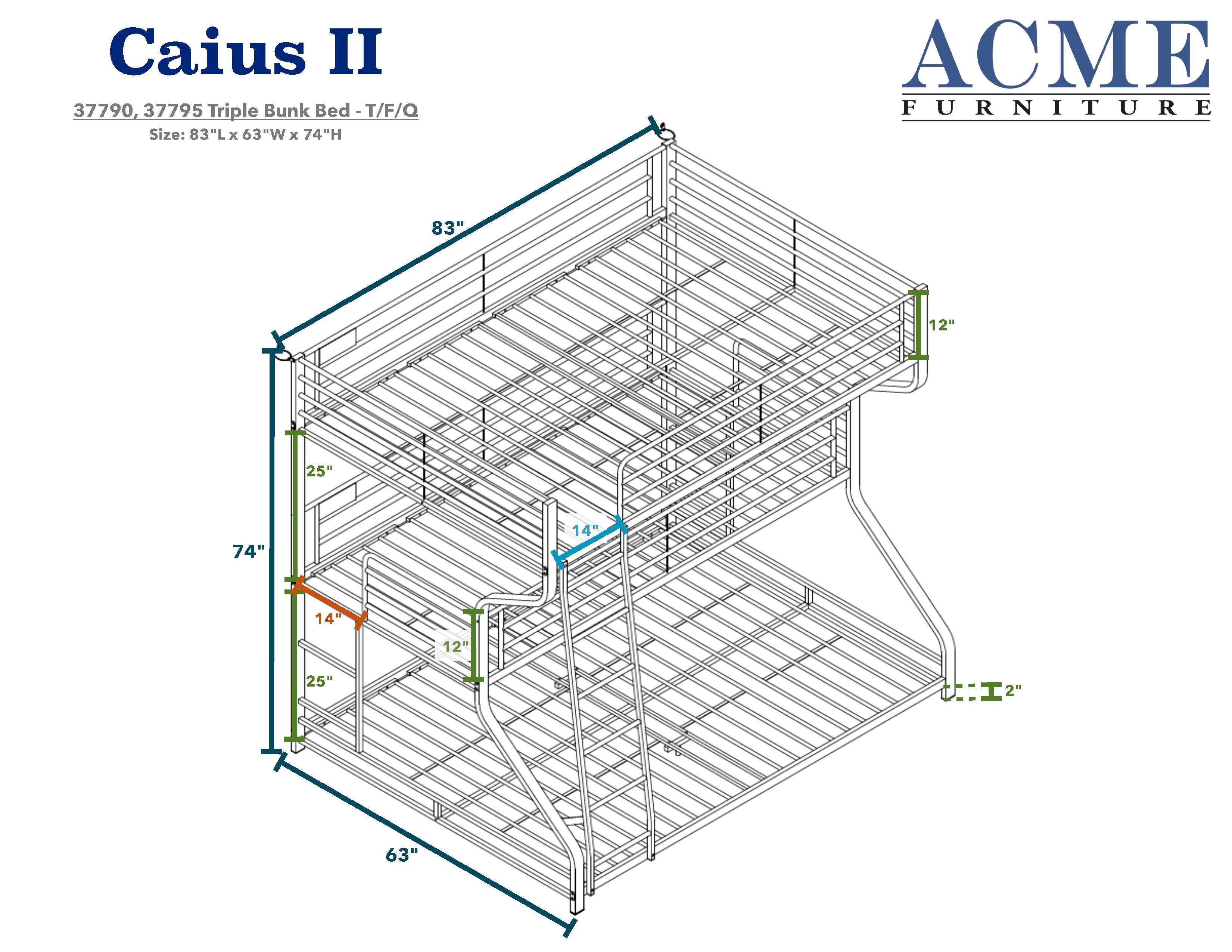 ACME Caius II Bunk Bed - Triple Twin/Full/Queen, Silver (1Set/2Ctn) 37790