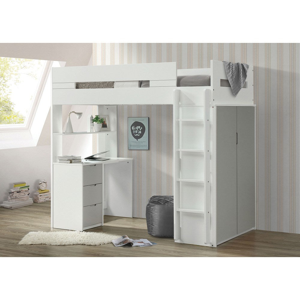 ACME Nerice Loft Bed in White & Gray 38050