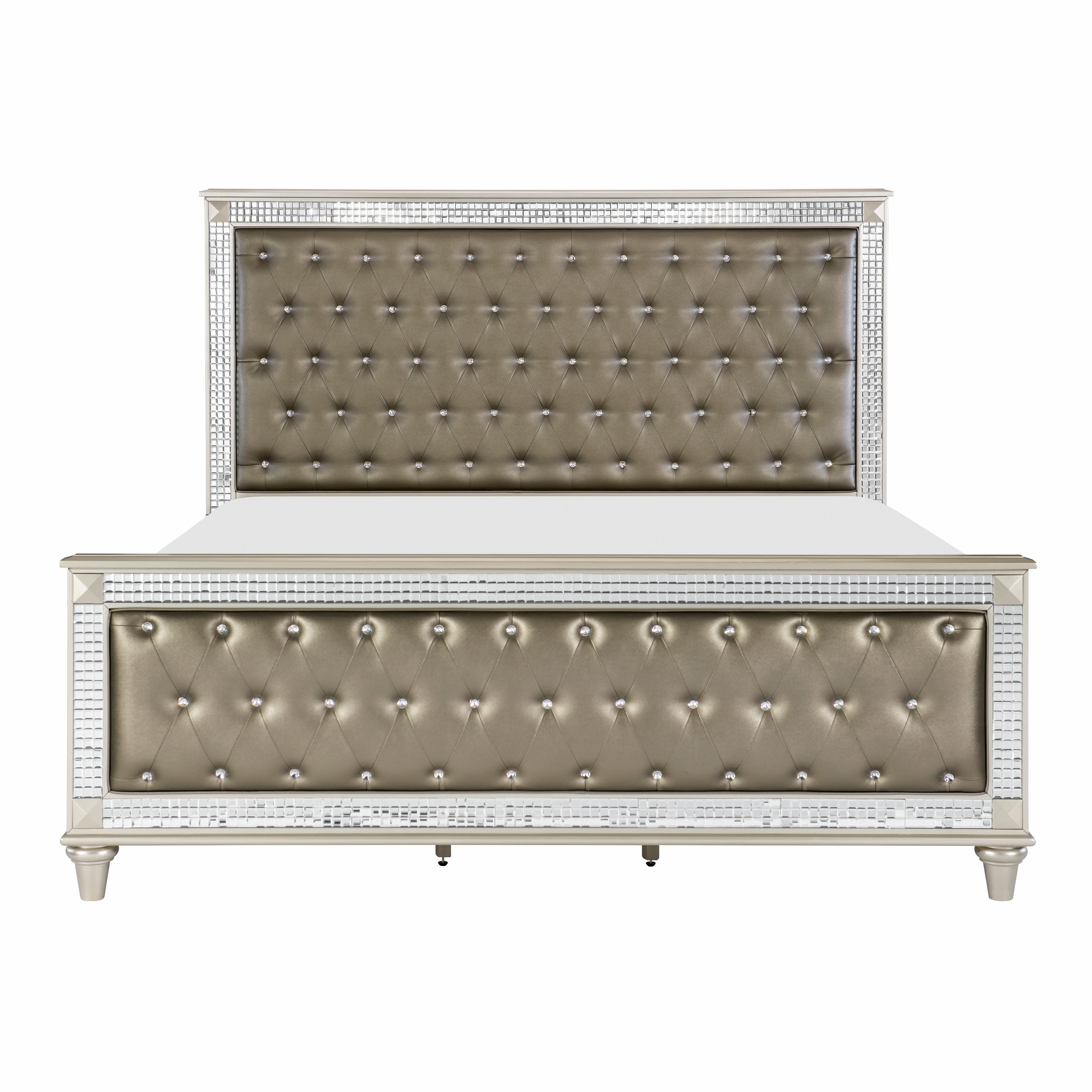 Glamorous Style Champagne Finish Queen Bed 1pc Upholstered Headboard Footboard Arcylic Crystals Trim Tufting Modern Bedroom Furniture