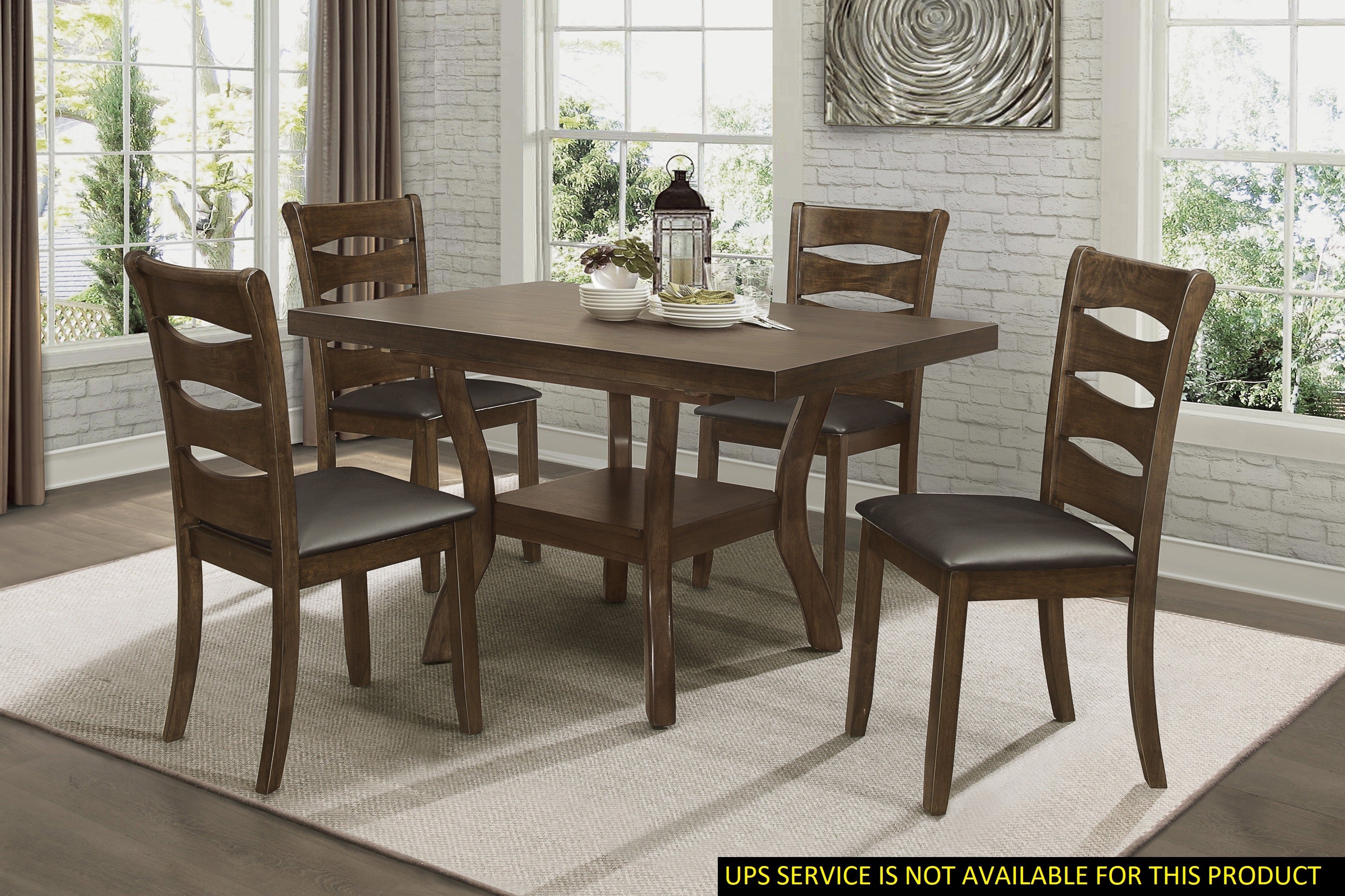 Transitional Dining Room Furniture 5pc Dining Set Table w Self-Storing Leaf and 4x Side Chairs Brown Finish Wooden Furniture