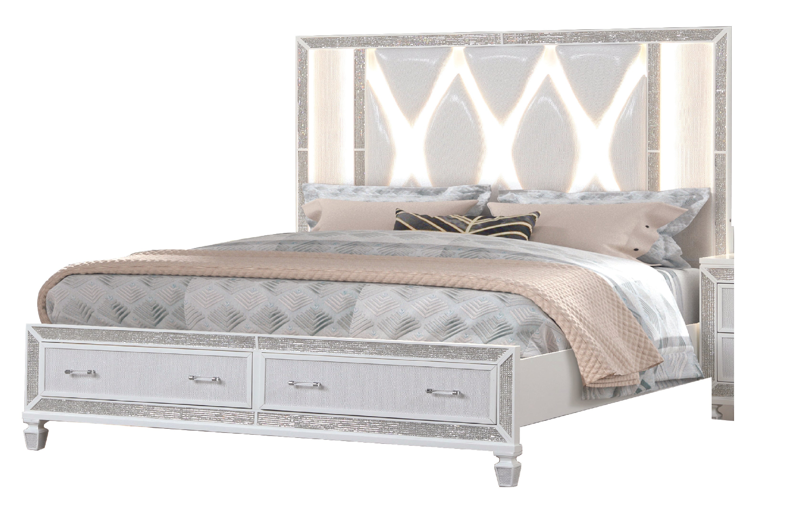 Crystal King Storage Bed Made With Wood Finished in White