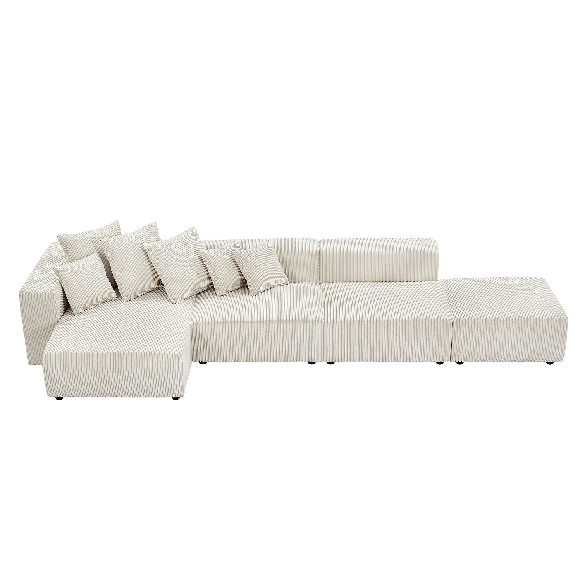 Soft Corduroy Sectional Modular Sofa 4 Piece Set, Small L-Shaped Chaise Couch for Living Room, Apartment, Office, Beige