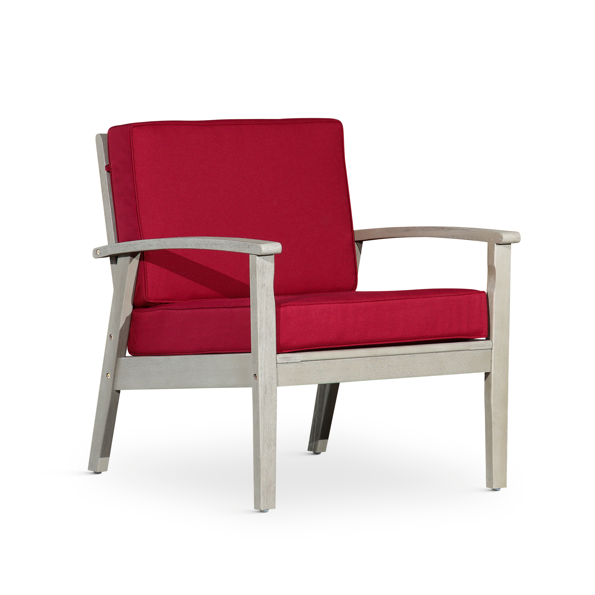 Deep Seat Eucalyptus Chair, Driftwood Gray Finish, Burgundy Cushions