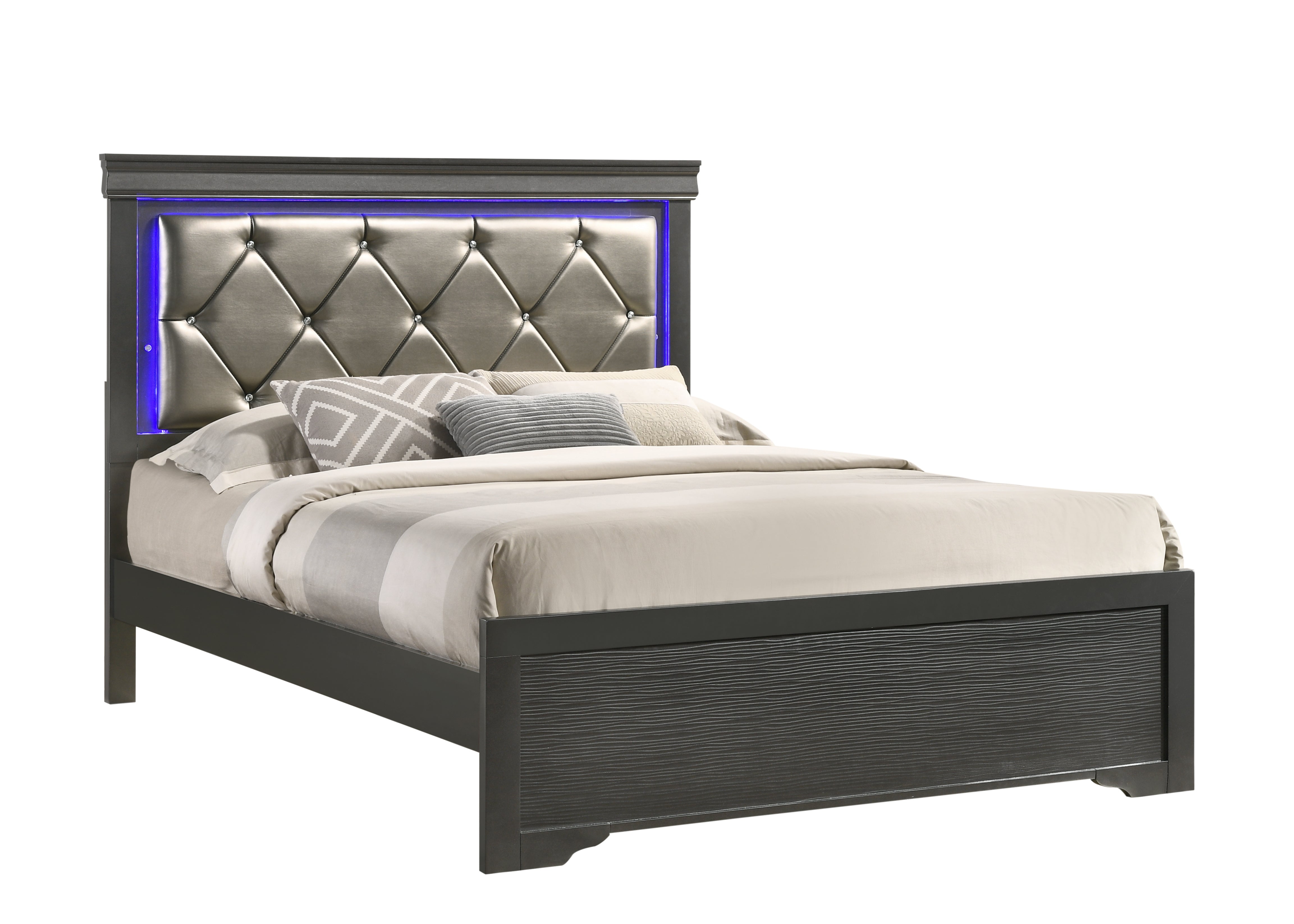 Modern Brooklyn King Size LED Bed made with Wood in Gray