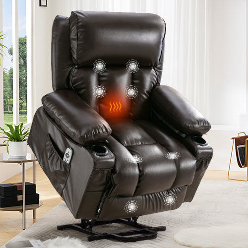 Power Lift Recliner Chair Recliners for Elderly with Heat and Massage Recliner Chair for Living Room with Infinite Position and Side Pocket,USB Charge Port.BROWN