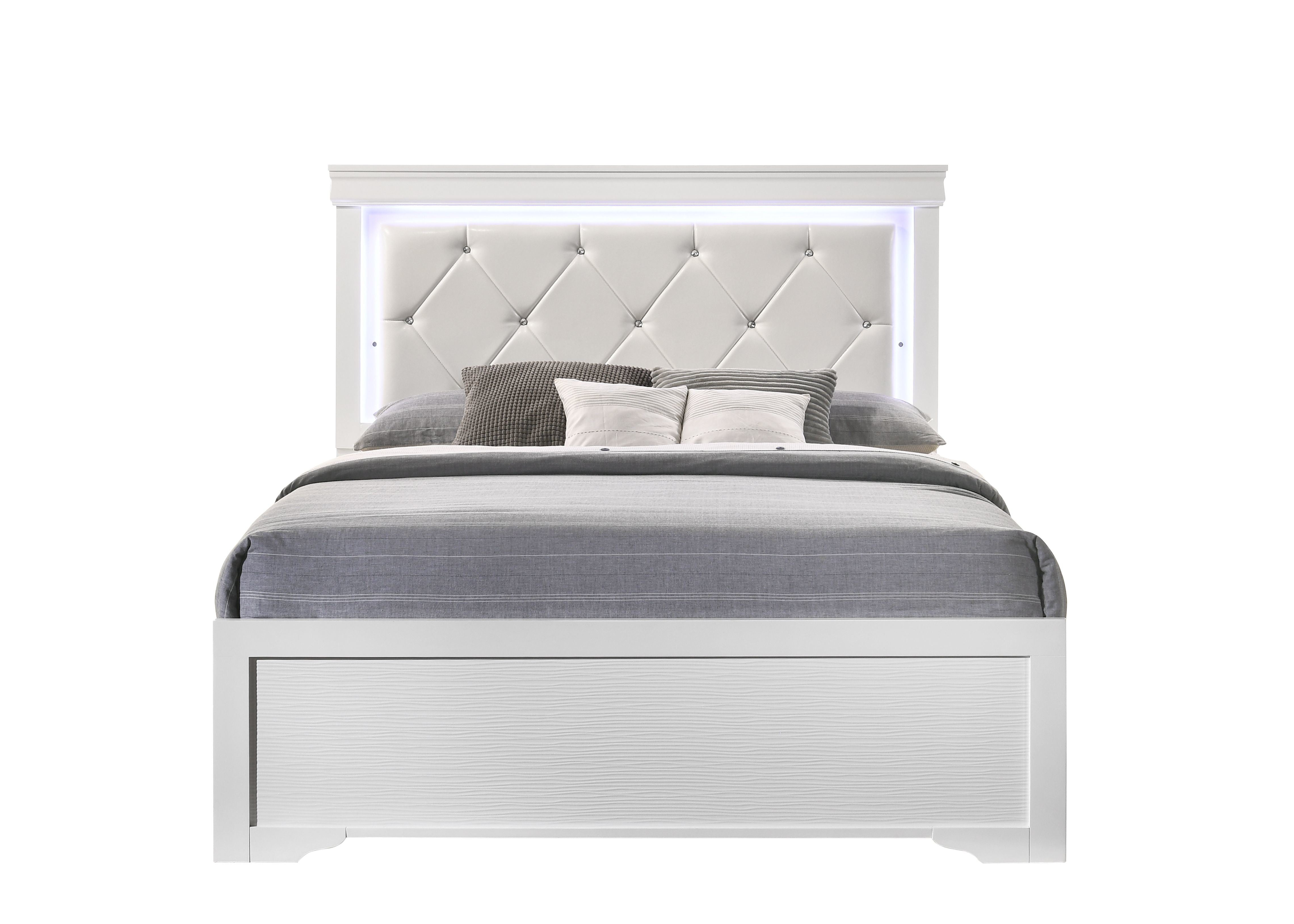 Modern Brooklyn King Size LED Bed made with Wood in White