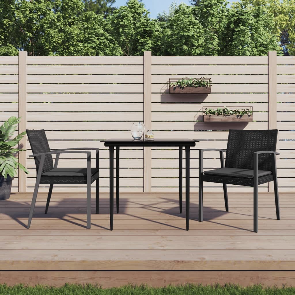 3 Piece Patio Dining Set with Cushions Poly Rattan and Steel