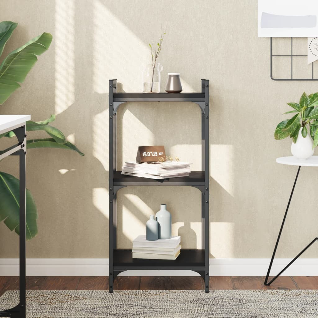 Bookcase 3-Tier Black 15.7"x11.8"x33.9" Engineered Wood