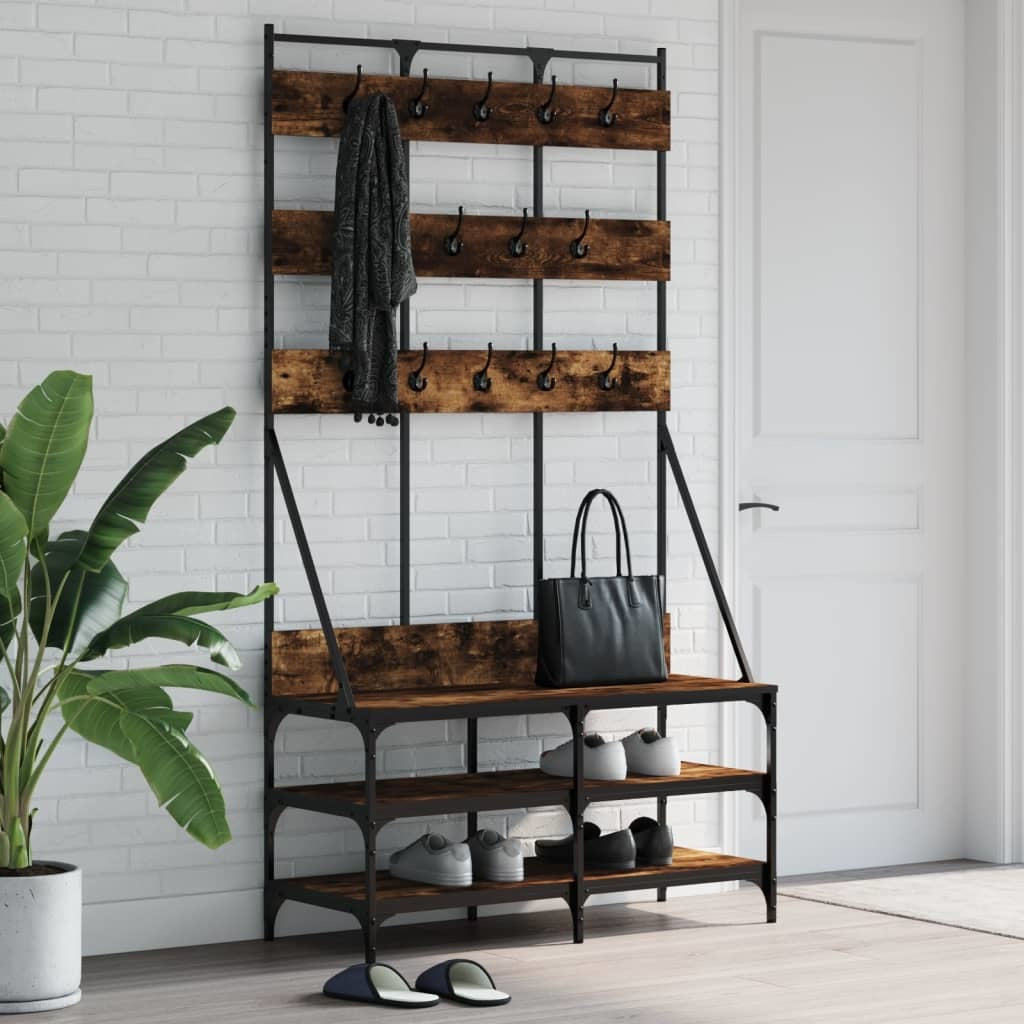 Clothes Rack with Shoe Storage Smoked Oak 39.4"x15.7"x72.4"