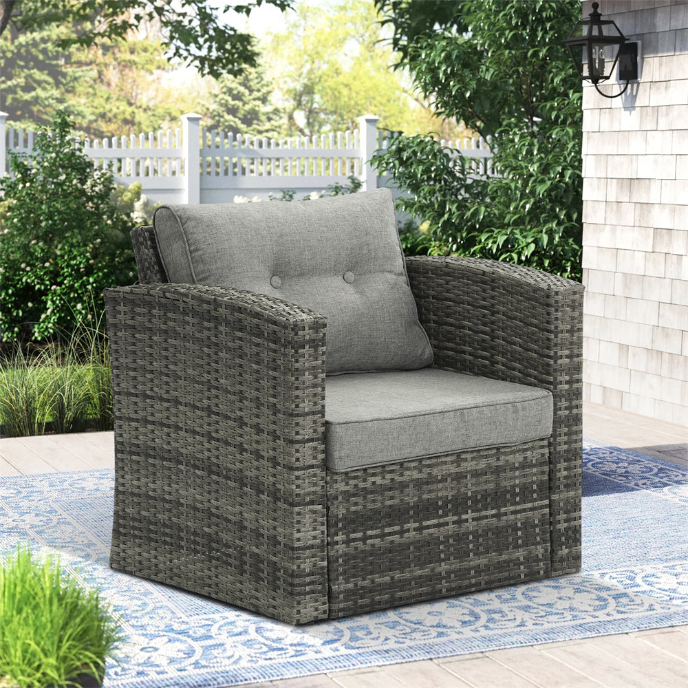 Comfortable Light Gray Single Sofa Chair Rattan Patio Outdoor Leisure