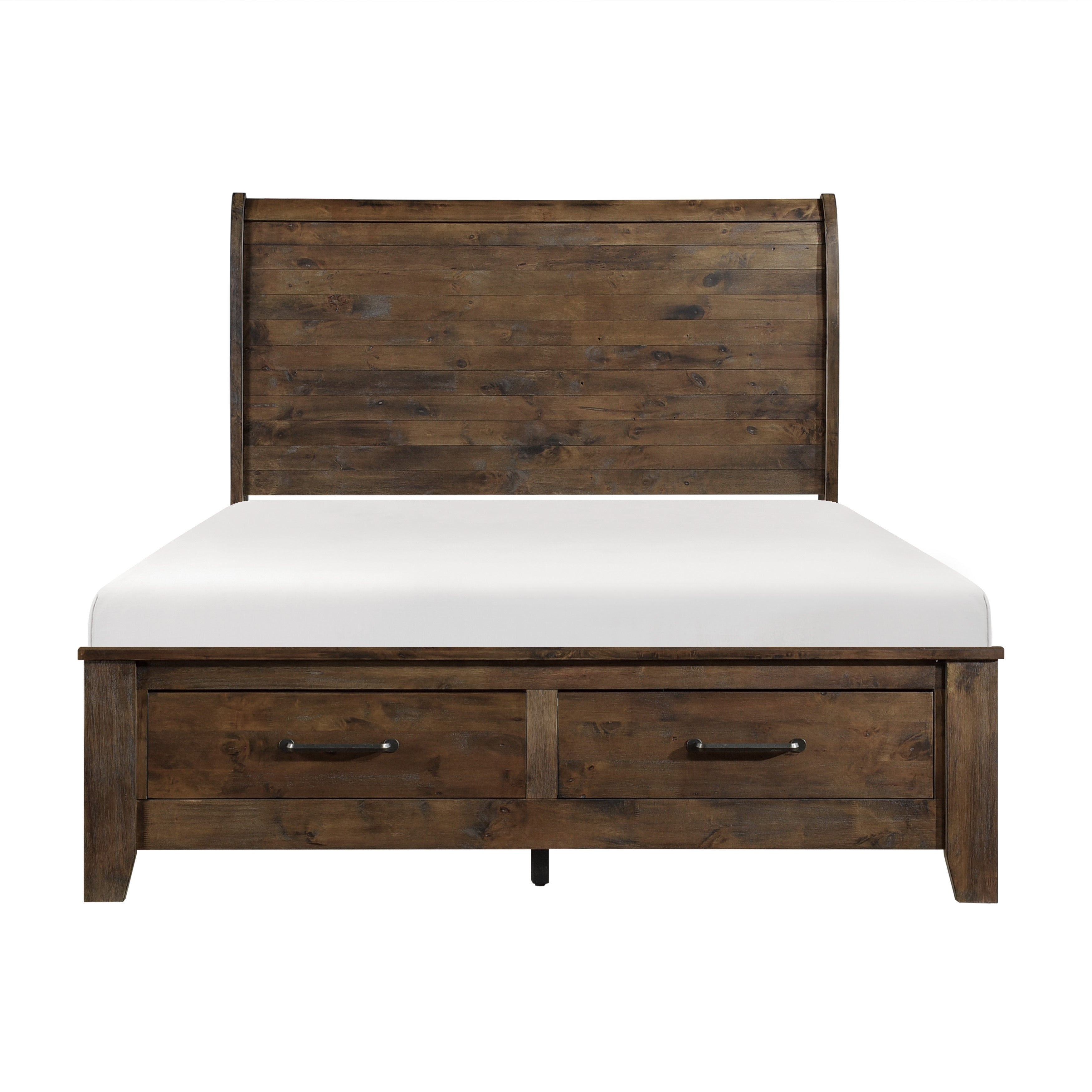 Burnished Brown Finish Classic Queen Bed with Footboard Storage All Solid Rubberwood Platform Bed Bedroom Furniture