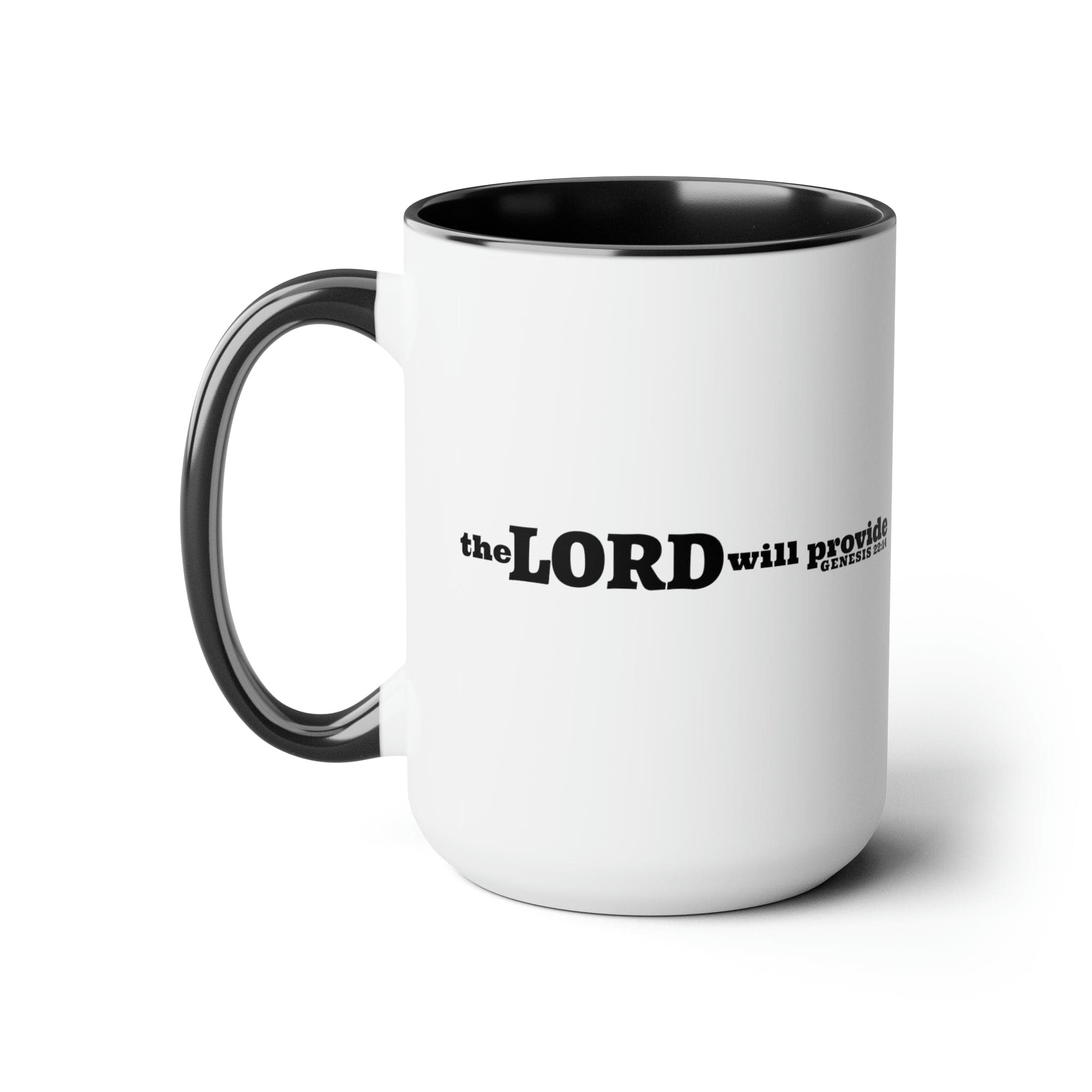 Accent Ceramic Coffee Mug 15oz - The Lord Will Provide - Genesis 22:14 Christian Inspiration - Black