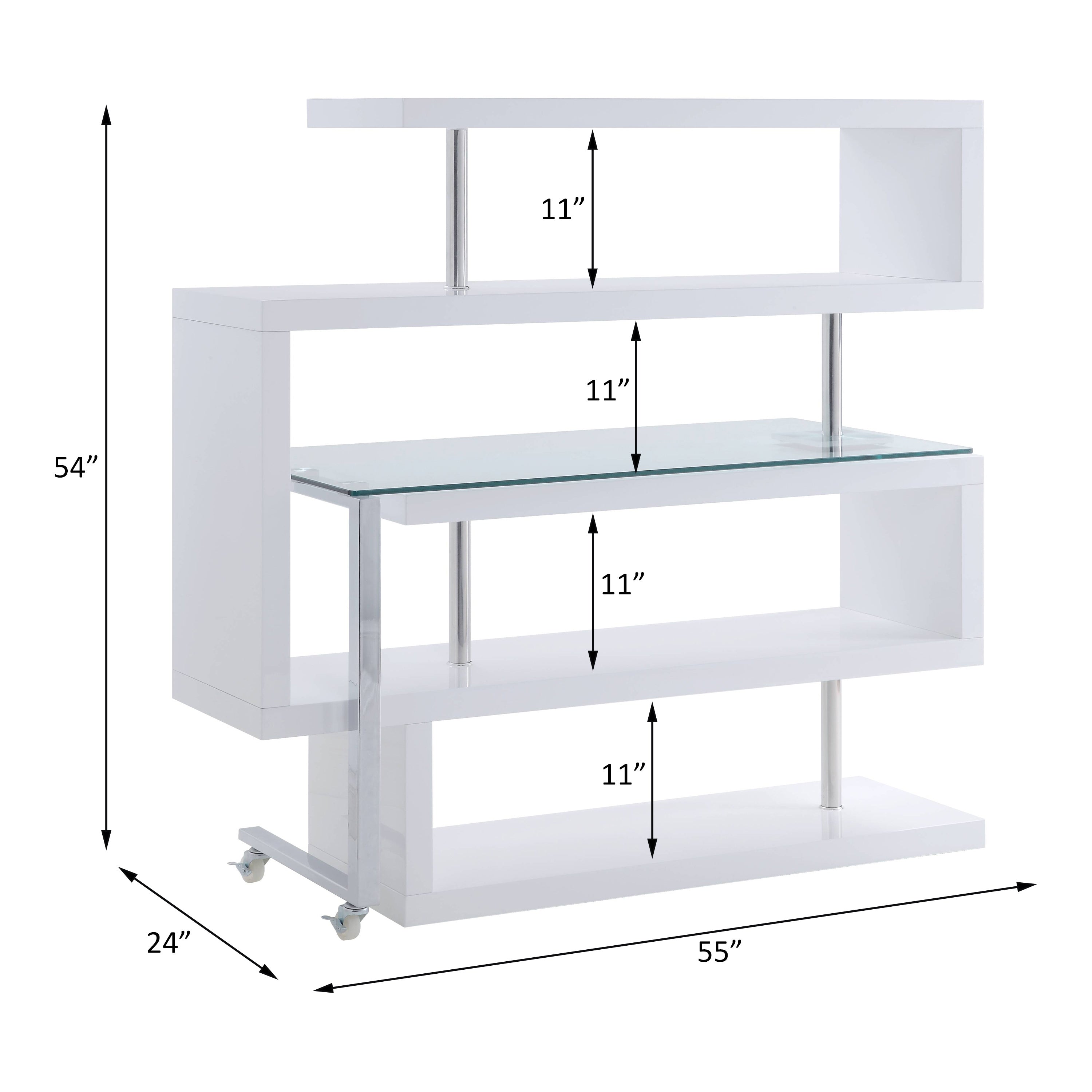 ACME Raceloma Writing Desk w/Shelf, Clear Glass, White & Chrome Finish 93179